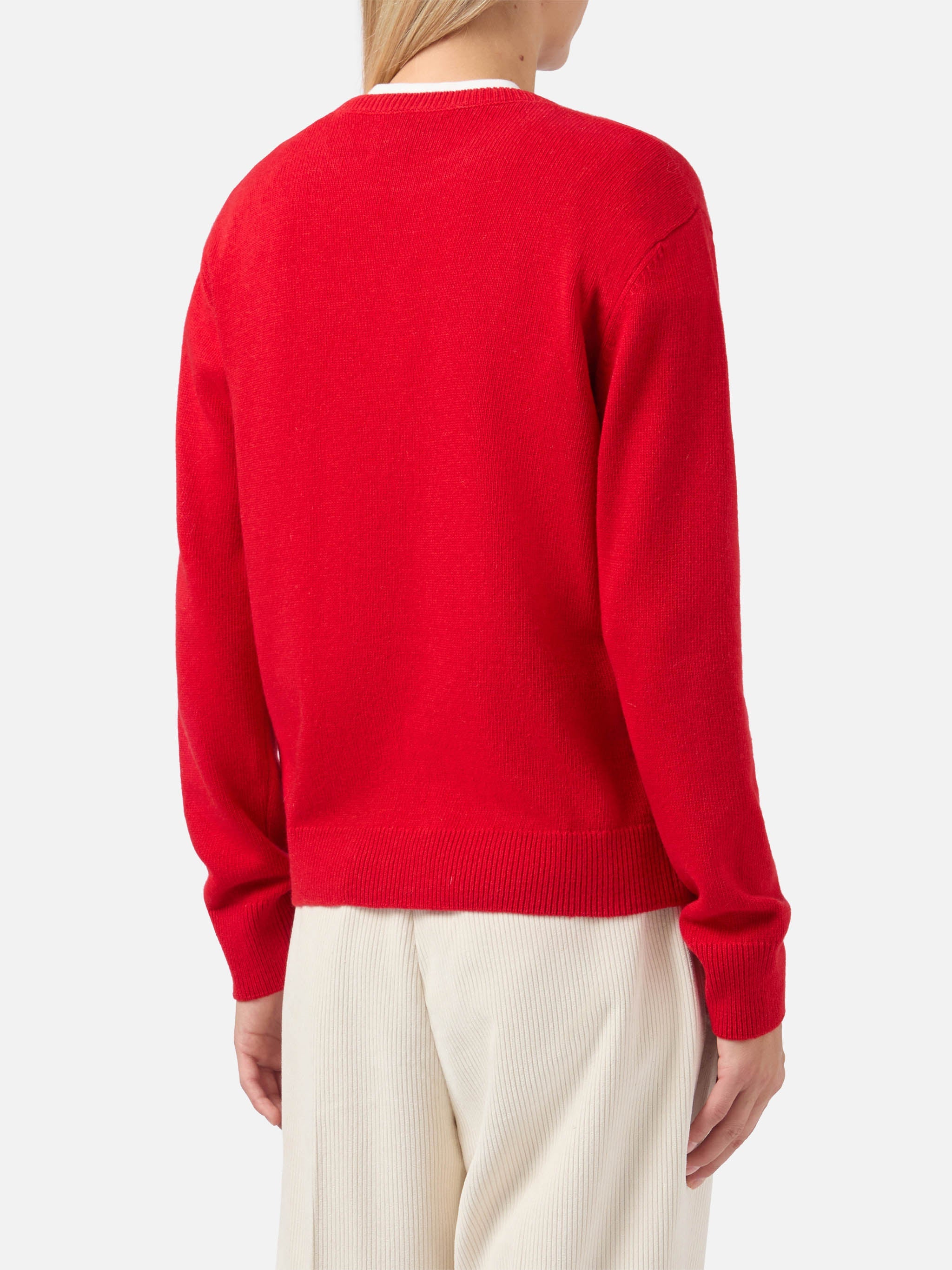 New Queen Cashmere-Blend Sweater Red With Fatemi Santa Jacquard