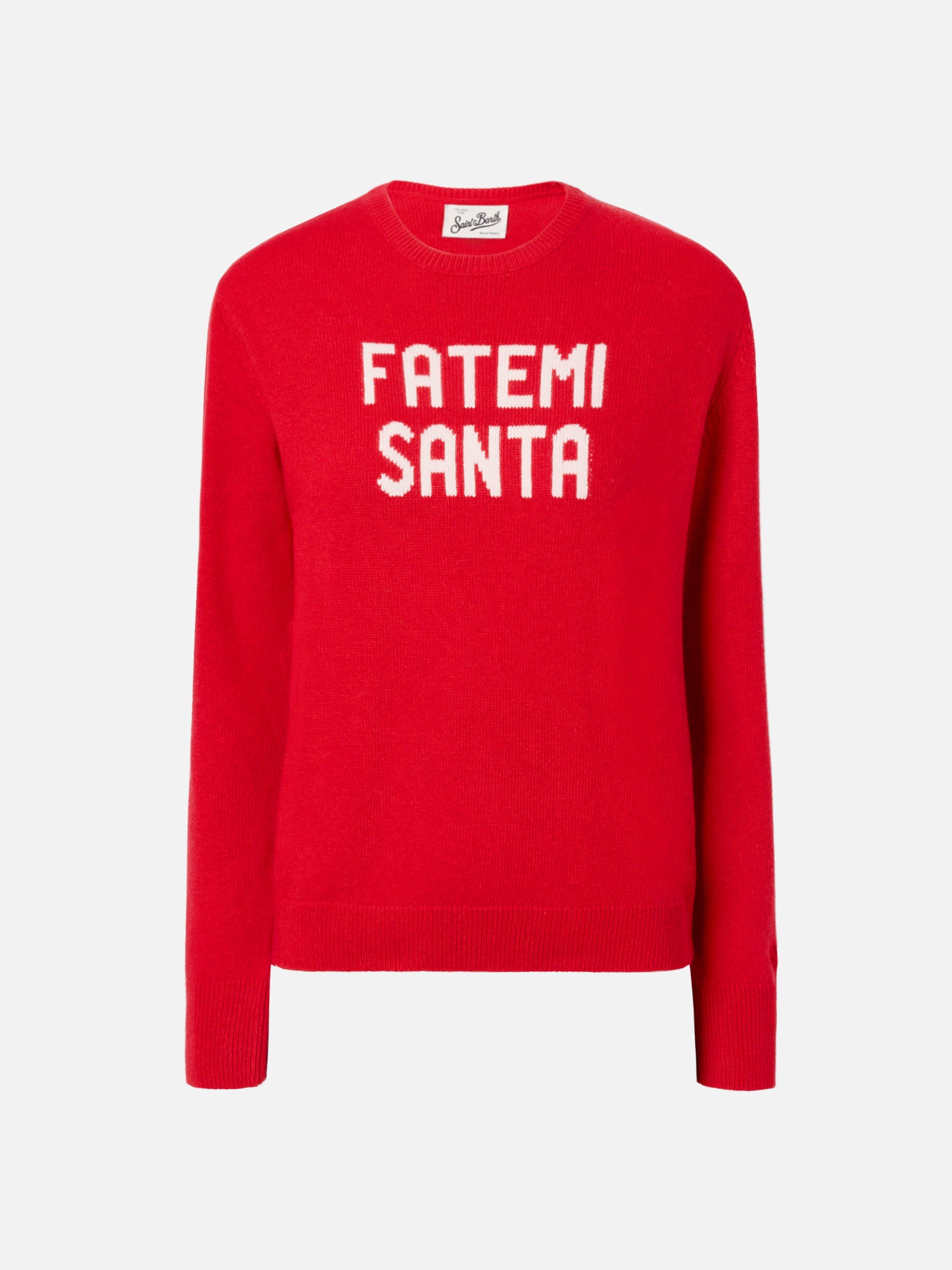 New Queen Cashmere-Blend Sweater Red With Fatemi Santa Jacquard