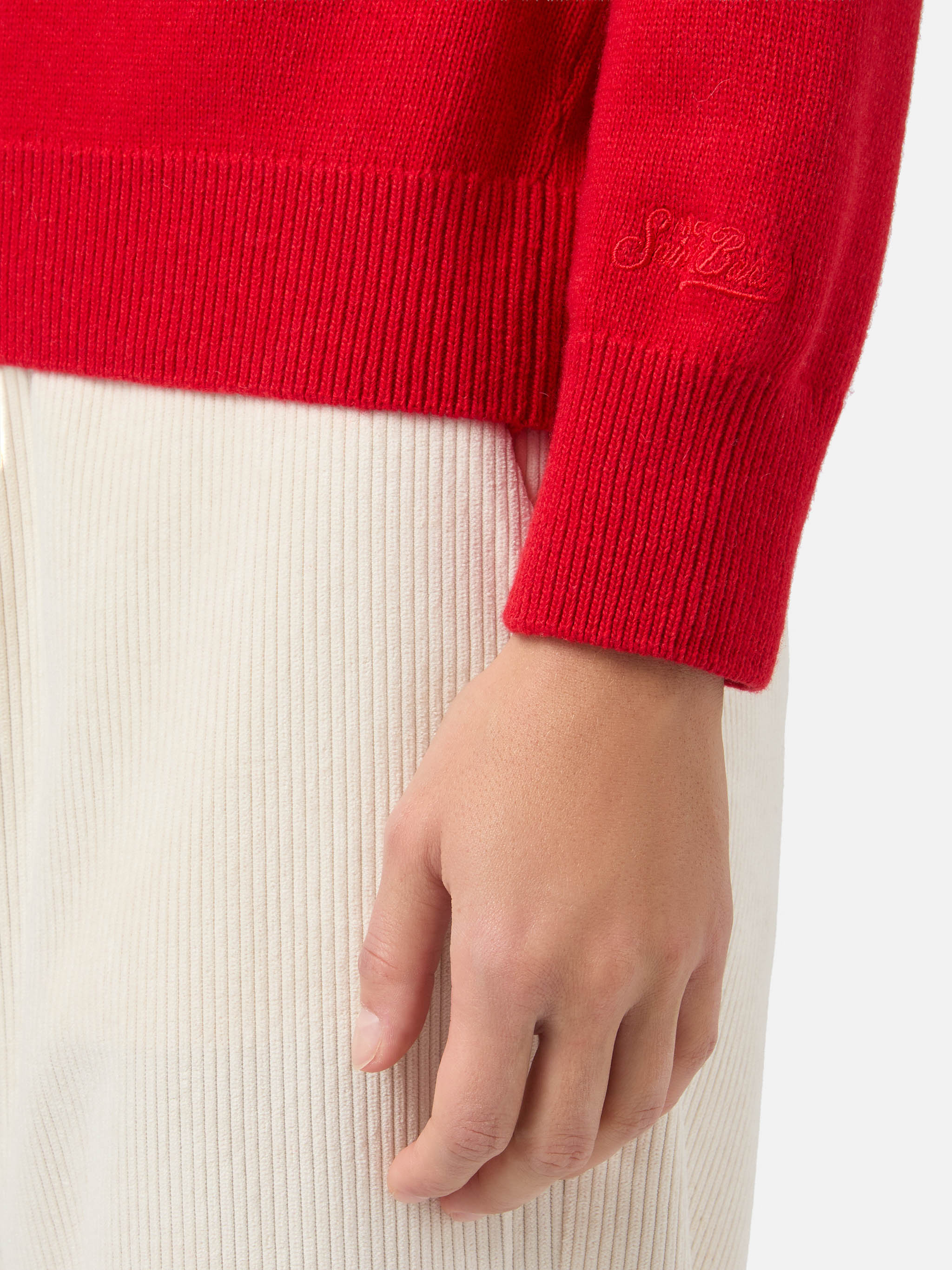 New Queen Cashmere-Blend Sweater Red With Fatemi Santa Jacquard