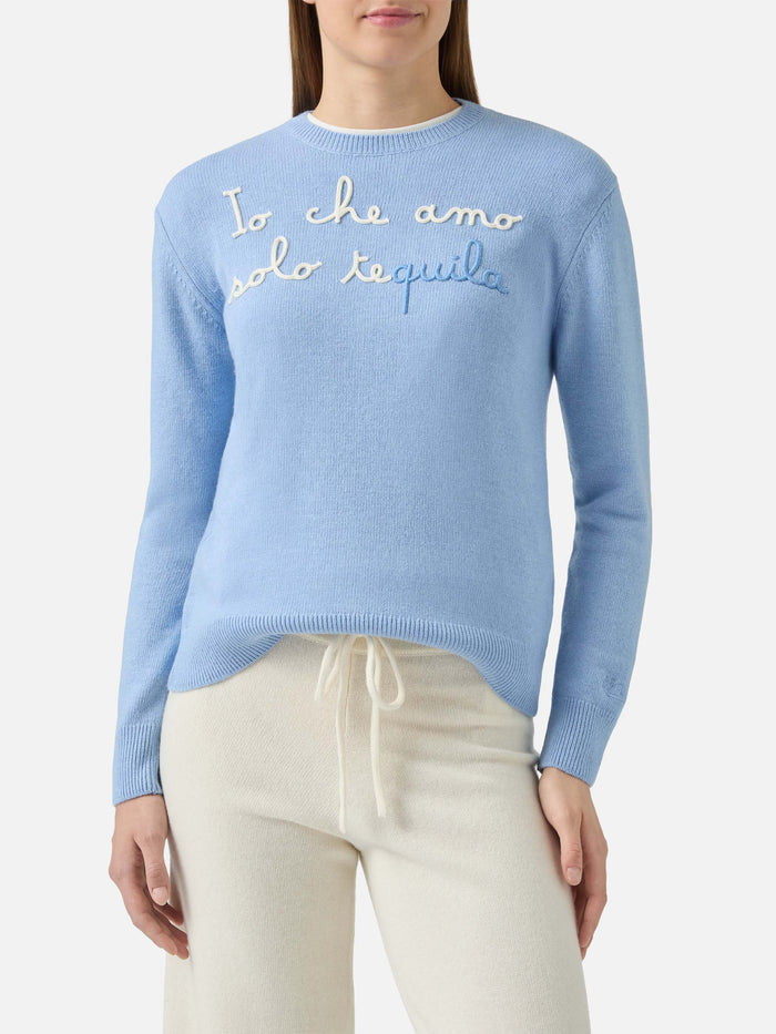 New Queen Crewneck With Io Che Amo Solo Te(quila) Embroidery Blue