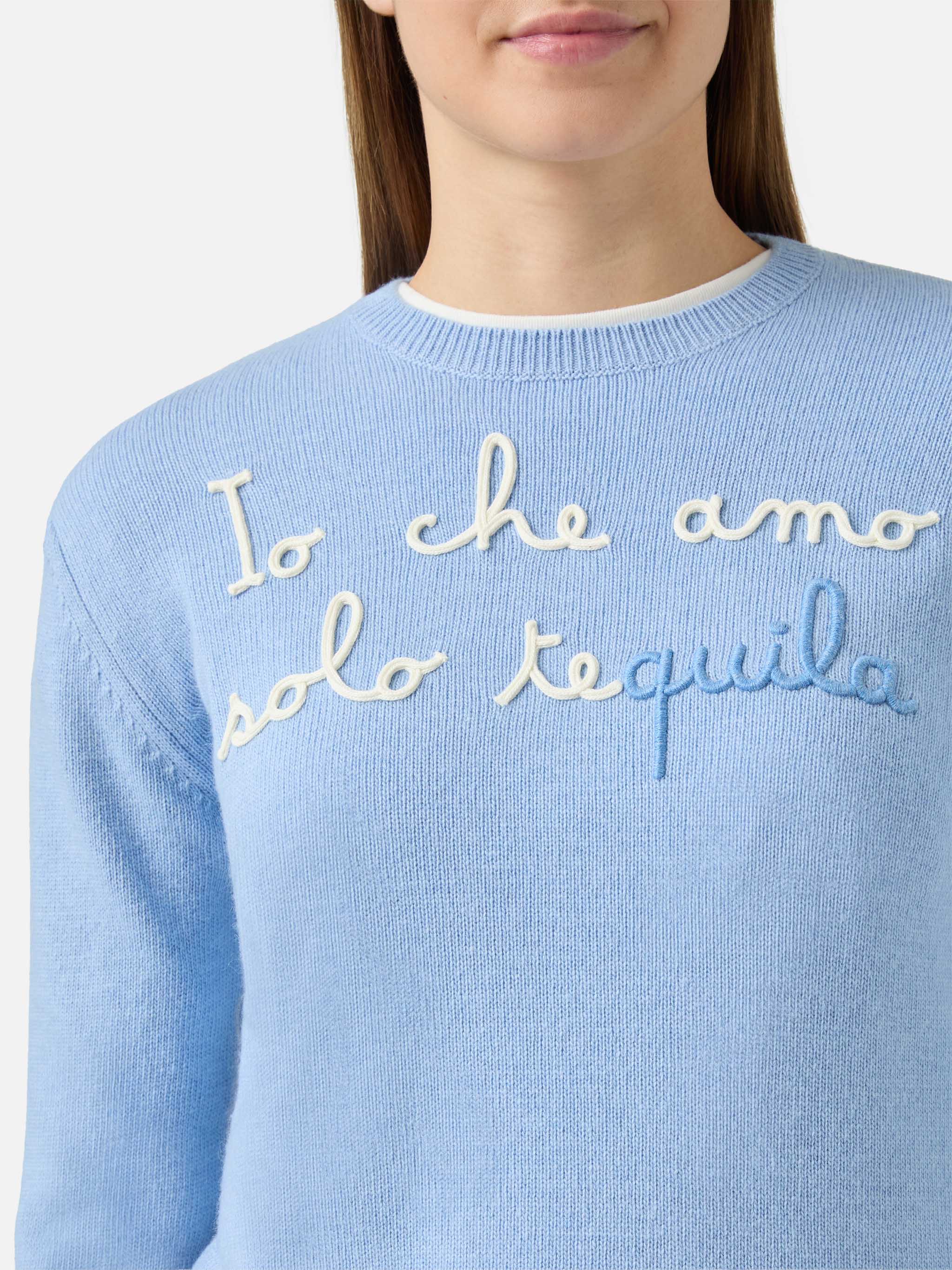 New Queen Crewneck With Io Che Amo Solo Te(quila) Embroidery Blue