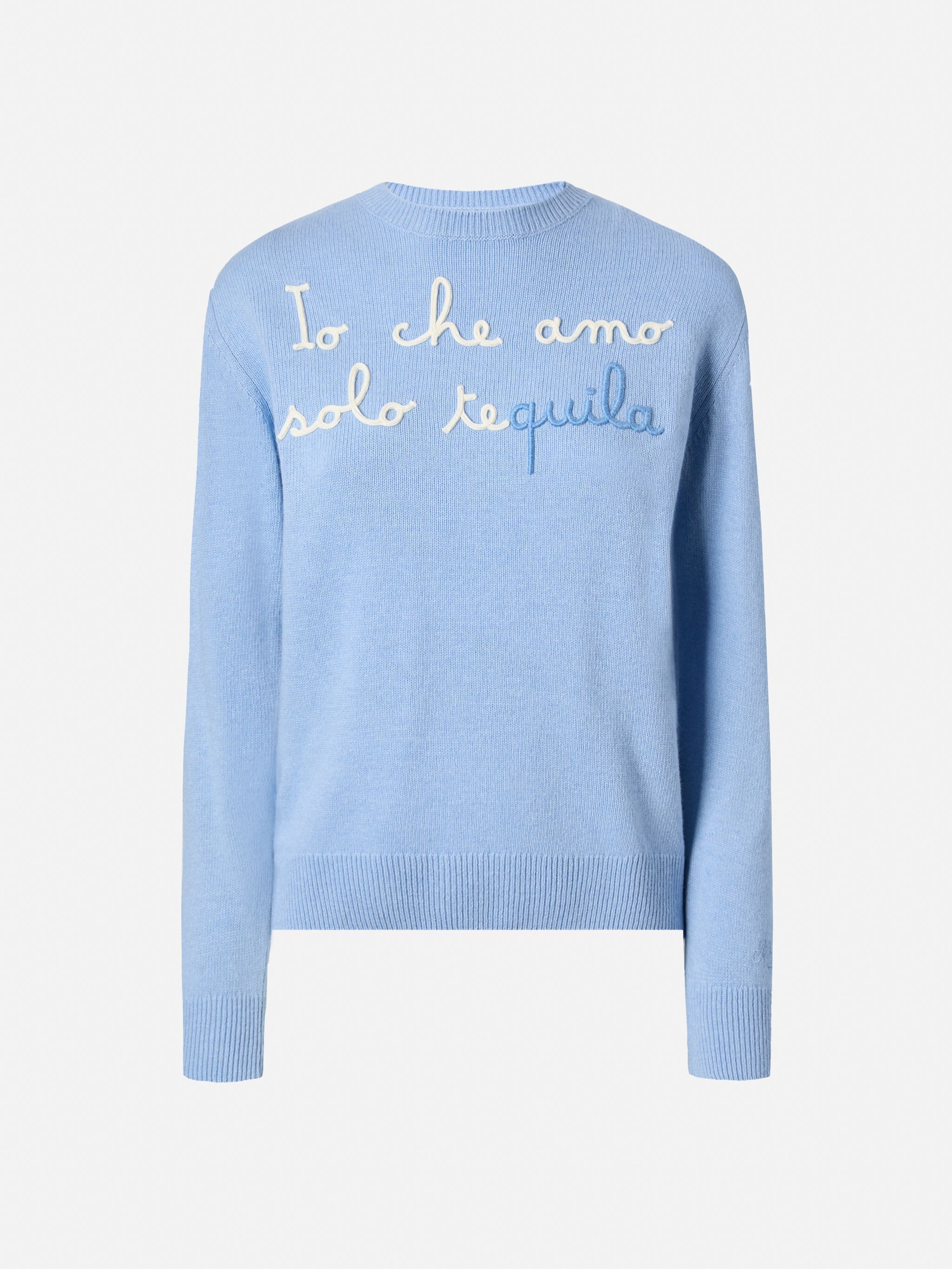New Queen Crewneck With Io Che Amo Solo Te(quila) Embroidery Blue
