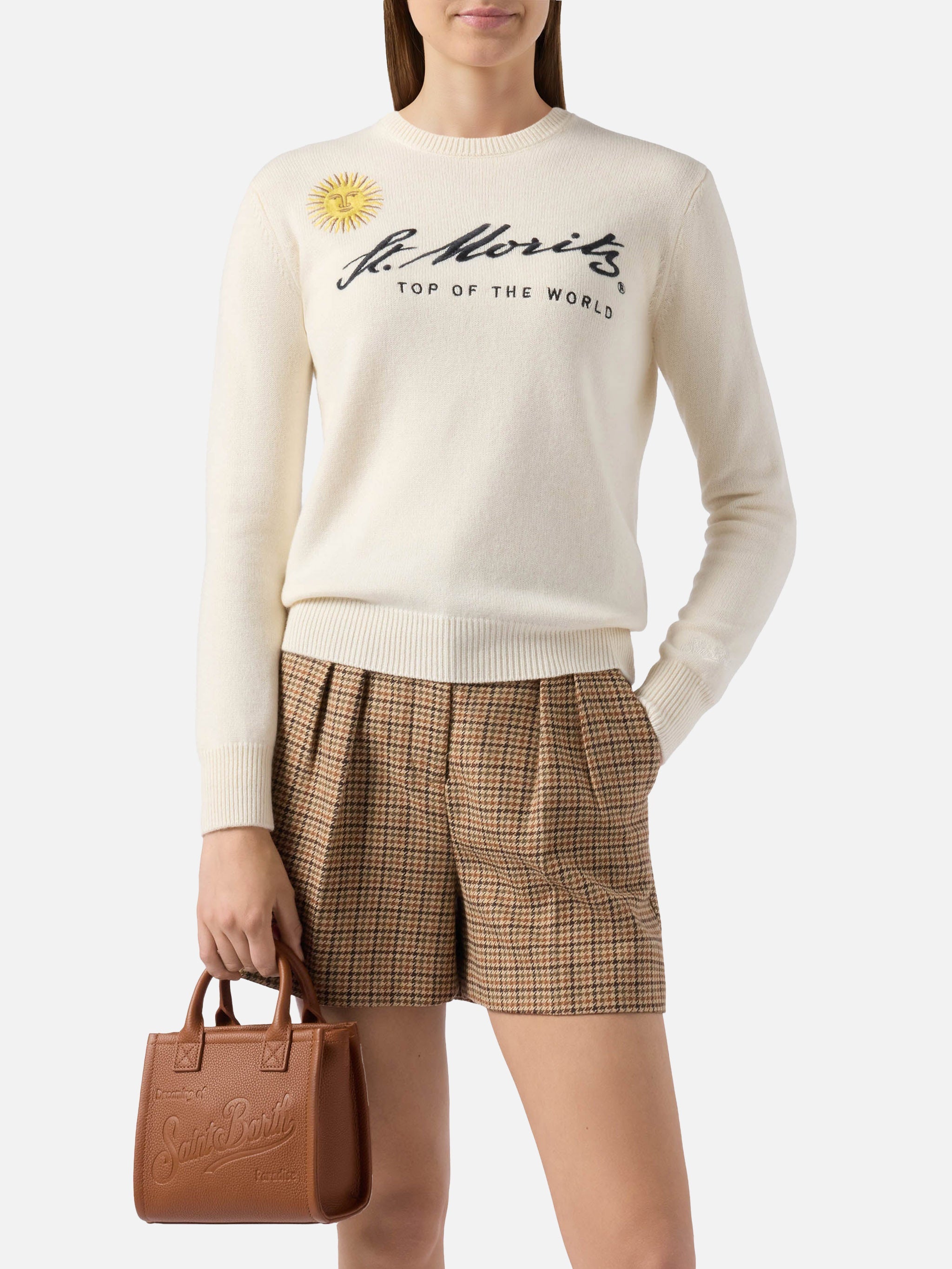 New Queen Cashmere-Blend Sweater In White With St. Moritz Embroidery | Top Of The World Special Edition __single__ Knitwear