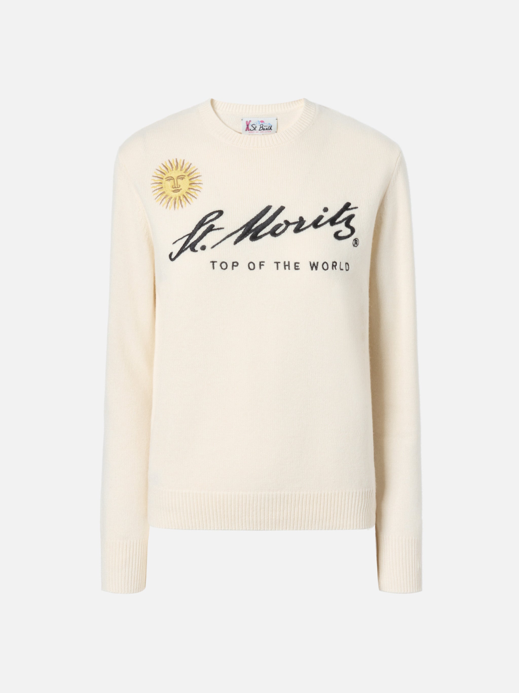 New Queen Cashmere-Blend Sweater In White With St. Moritz Embroidery | Top Of The World Special Edition __single__ Knitwear