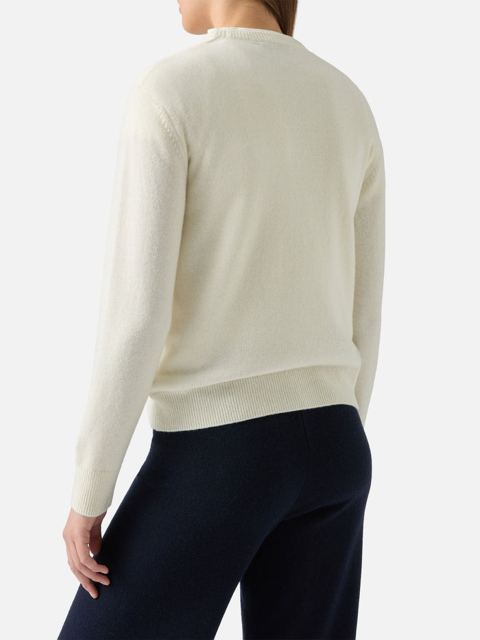 New Queen Crewneck With St. Moritz Habituè Lurex Jacquard White