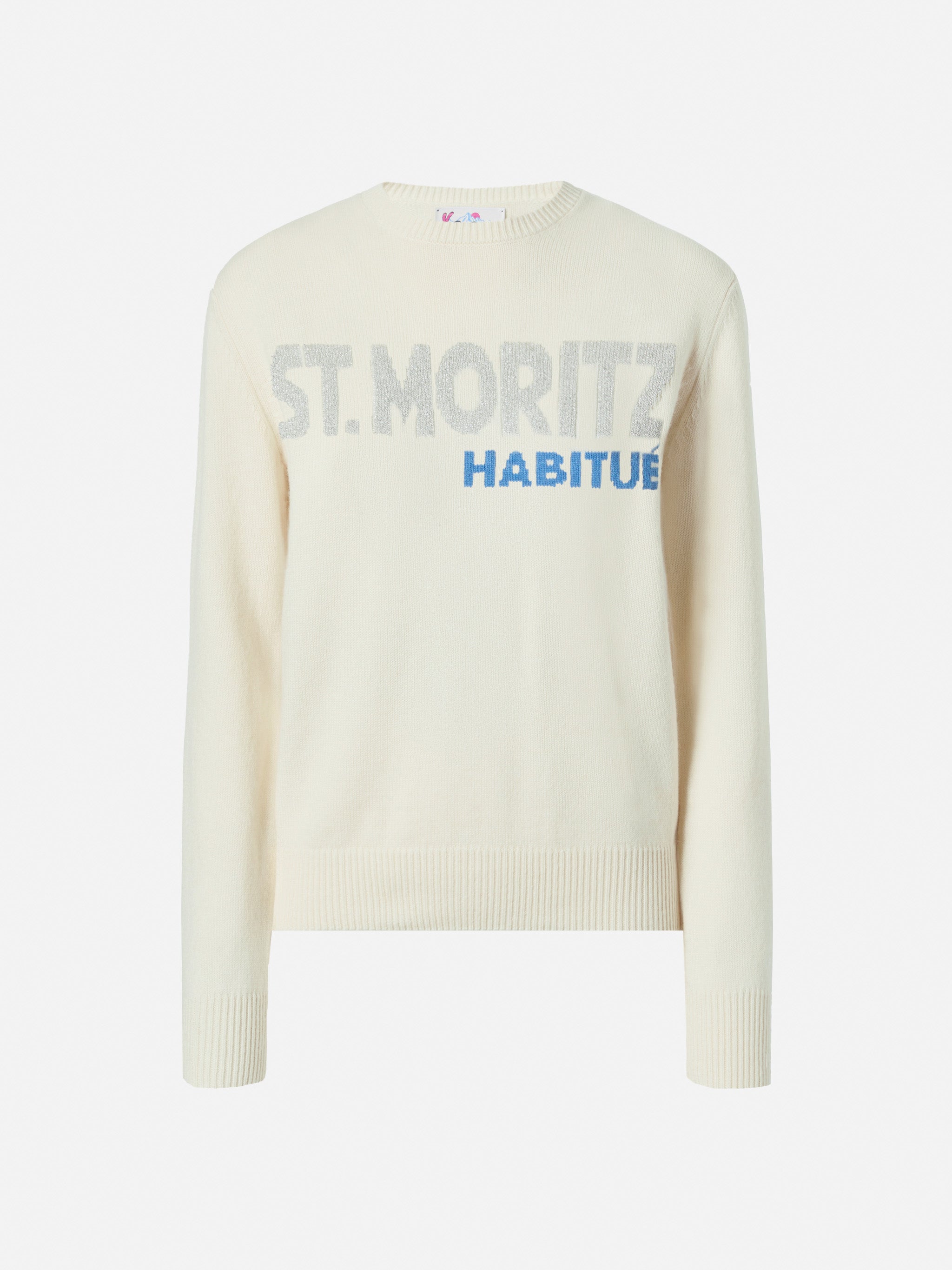 New Queen Crewneck With St. Moritz Habituè Lurex Jacquard White