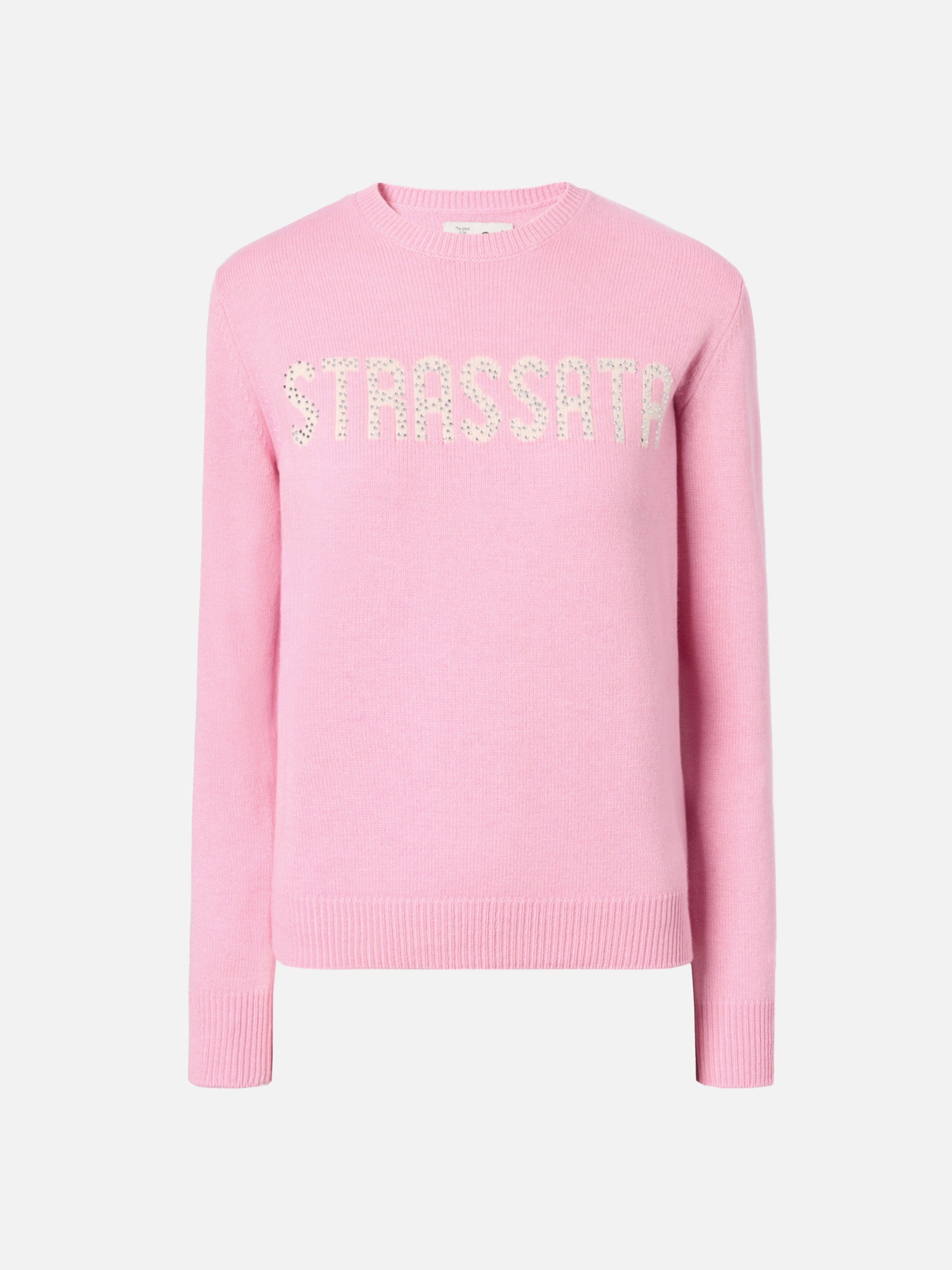 New Queen Cashmere-Blend Sweater Pink With Strassata Rhinestone Appliqué