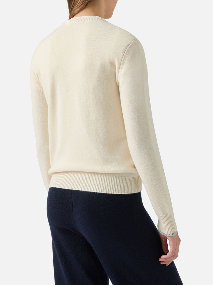 New Queen Crewneck White With Amo Cortina Da Un Pezzo Lurex Jacquard