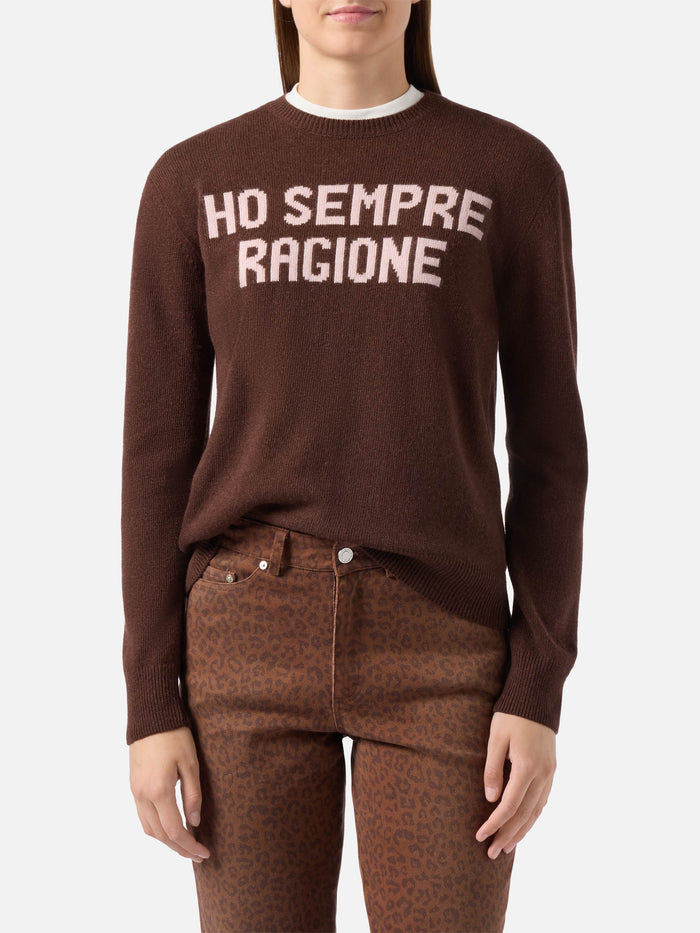 New Queen Cashmere-Blend Sweater Brown With Ho Sempre Ragione Jacquard