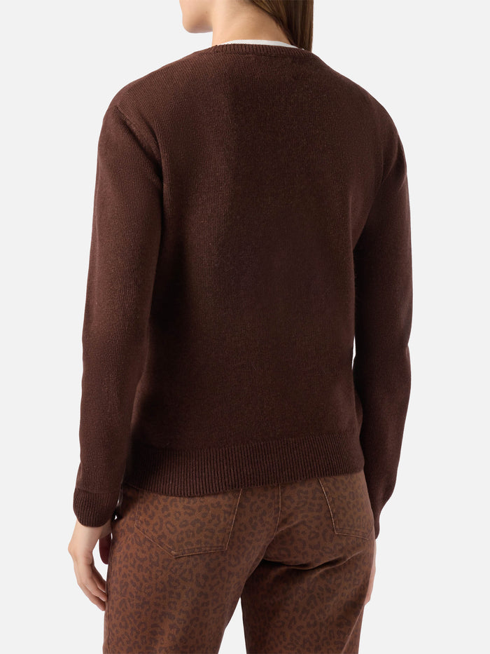 New Queen Cashmere-Blend Sweater Brown With Ho Sempre Ragione Jacquard