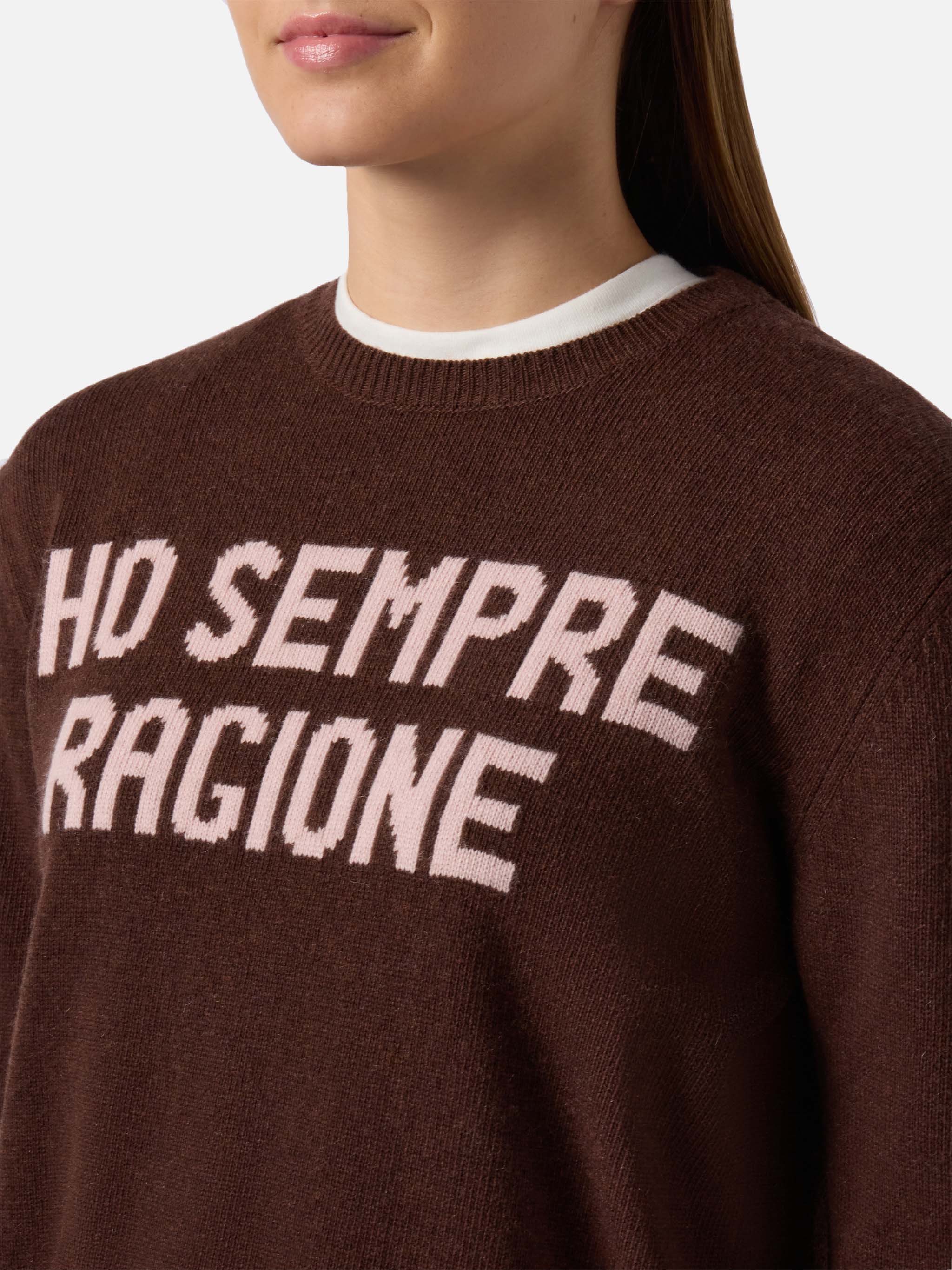 New Queen Cashmere-Blend Sweater Brown With Ho Sempre Ragione Jacquard