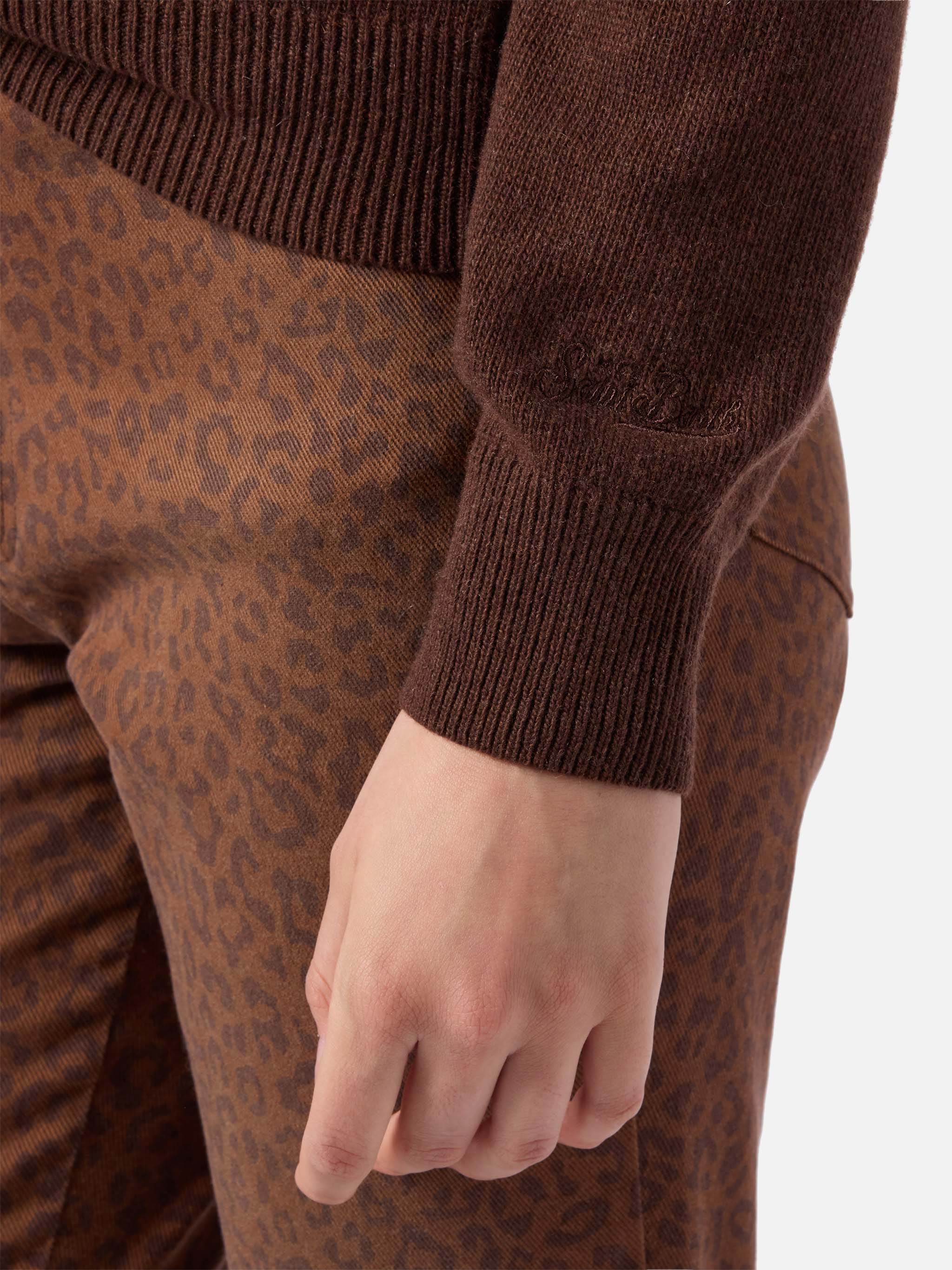 New Queen Cashmere-Blend Sweater Brown With Ho Sempre Ragione Jacquard