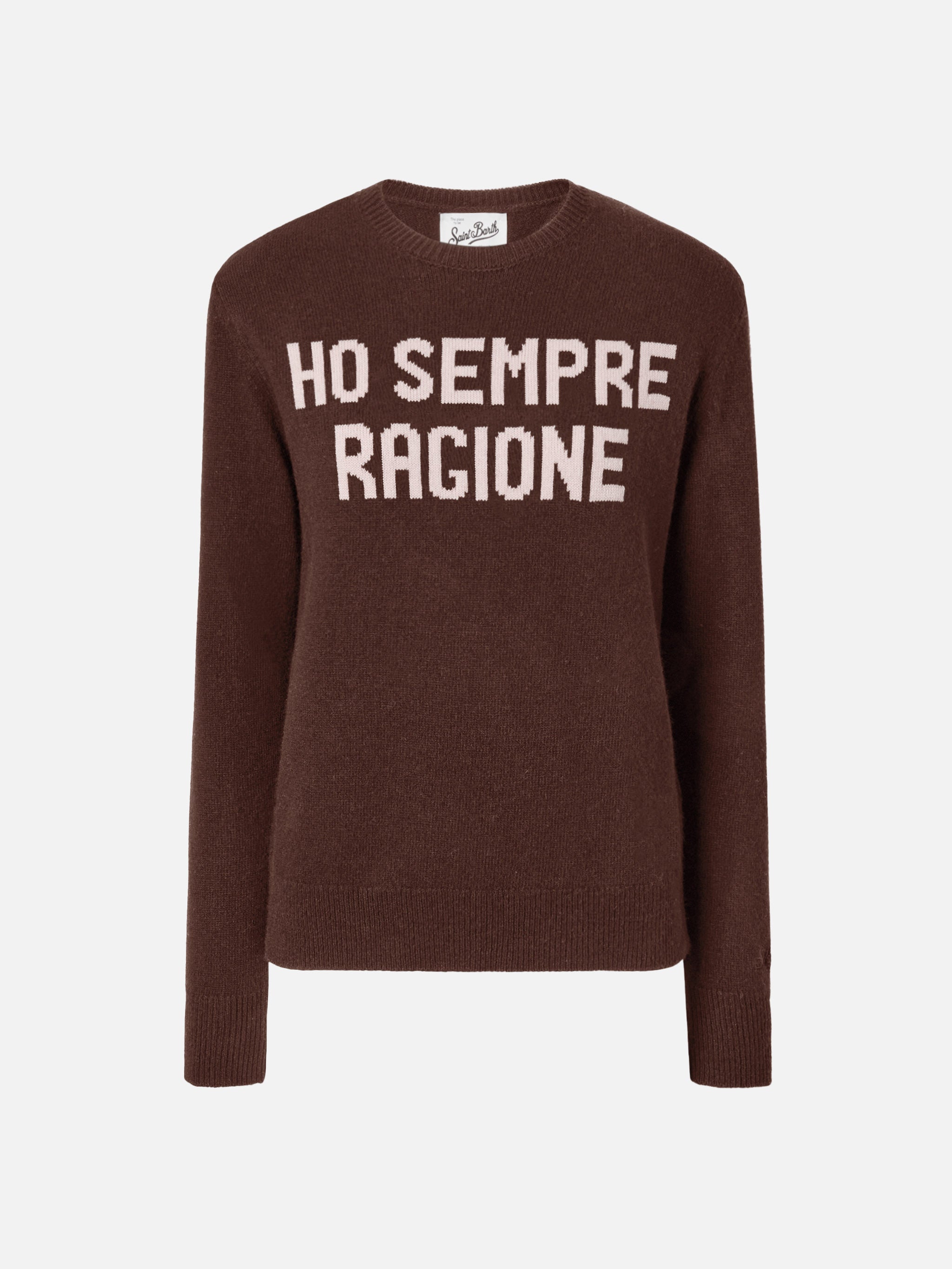 New Queen Cashmere-Blend Sweater Brown With Ho Sempre Ragione Jacquard