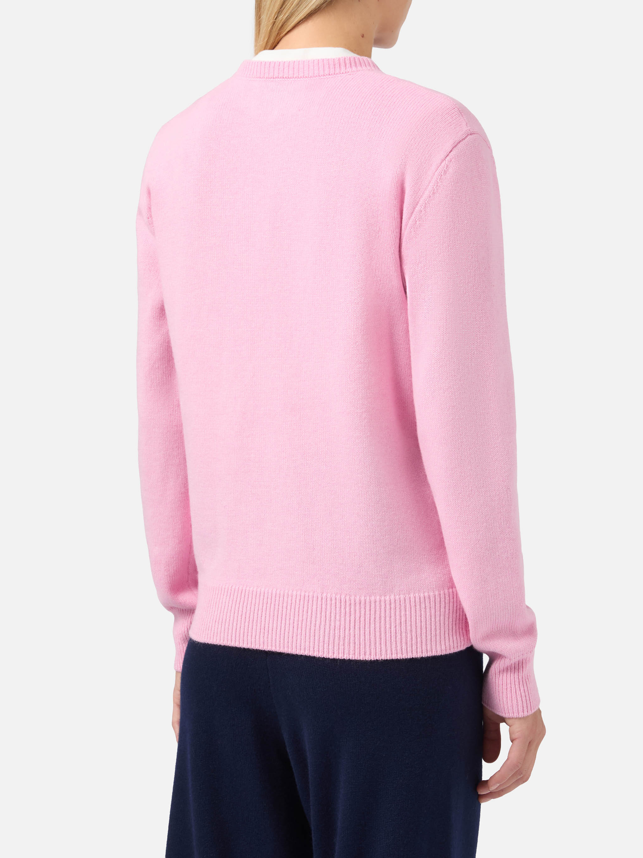 New Queen Cashmere-Blend Sweater Pink With Non Vivo Senza Te(lefono) Embroidery