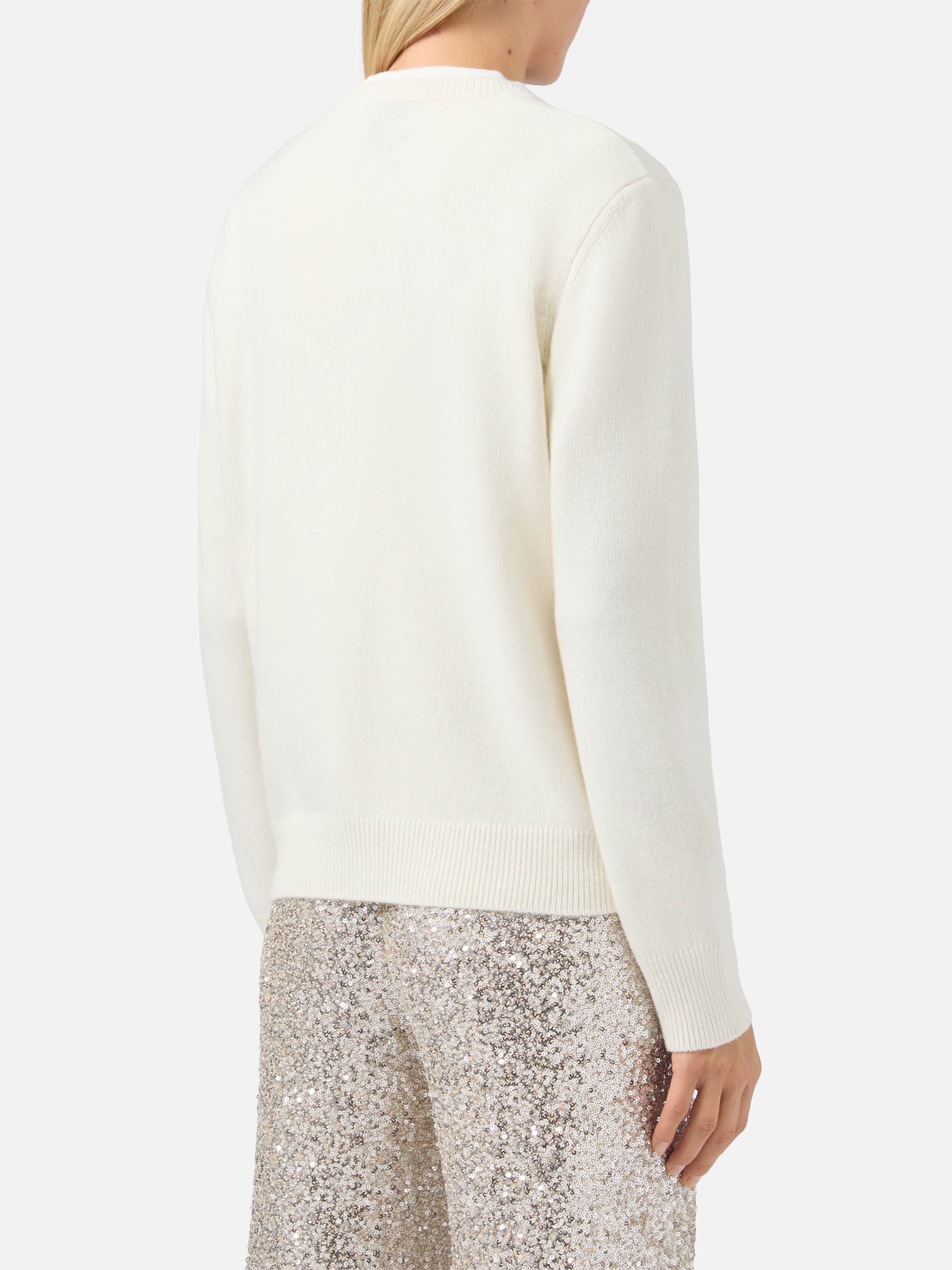 New Queen Cashmere-Blend Crewneck White With Vacanze Di Natale Jacquard | Special Edition
