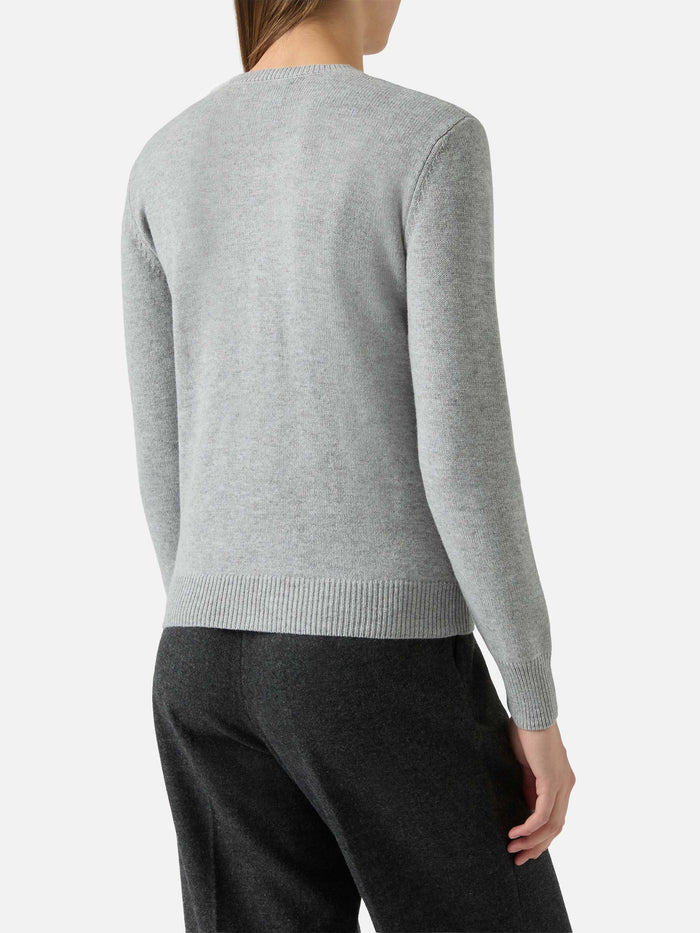New Queen Crewneck With Courma Rhinestone Embellishment Grey