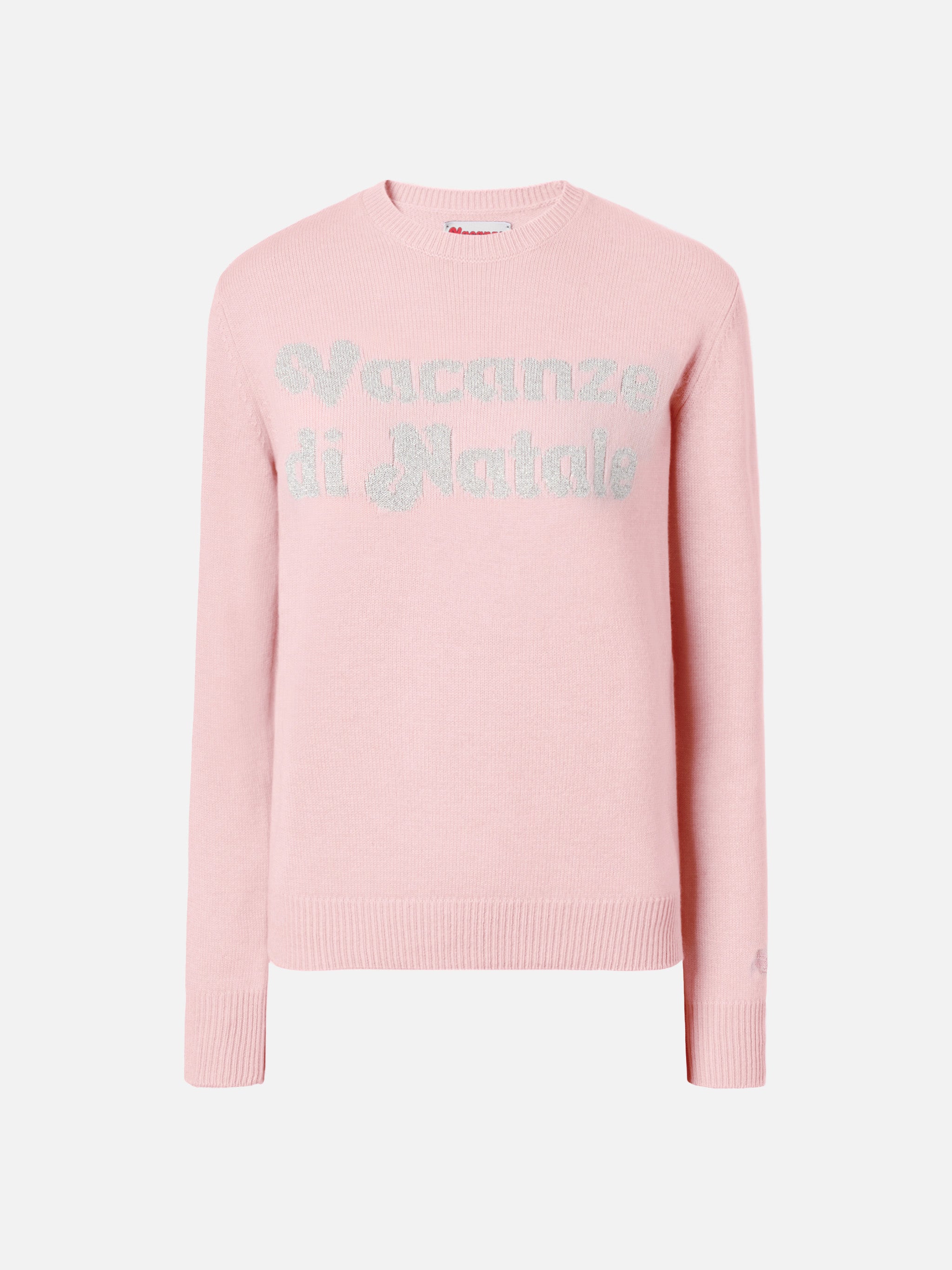 New Queen Cashmere-Blend Crewneck Pink With Vacanze Di Natale Lurex Jacquard | Special Edition