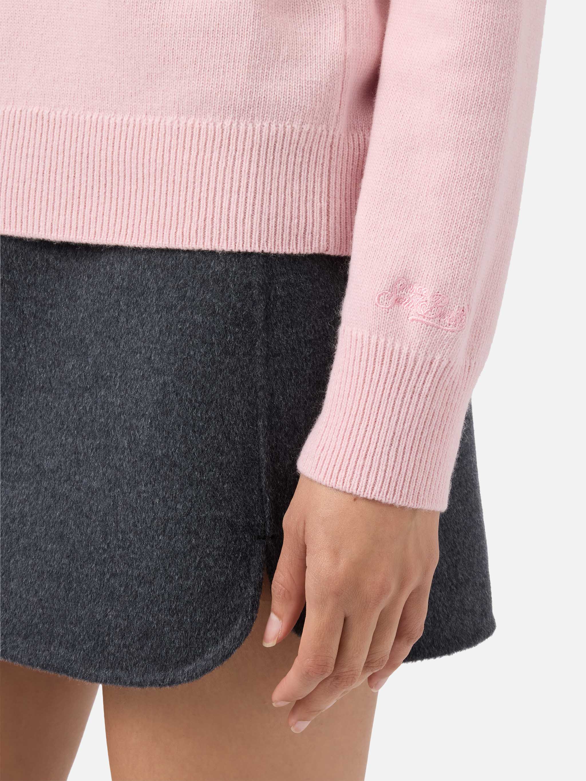 New Queen Cashmere-Blend Crewneck Pink With Vacanze Di Natale Lurex Jacquard | Special Edition