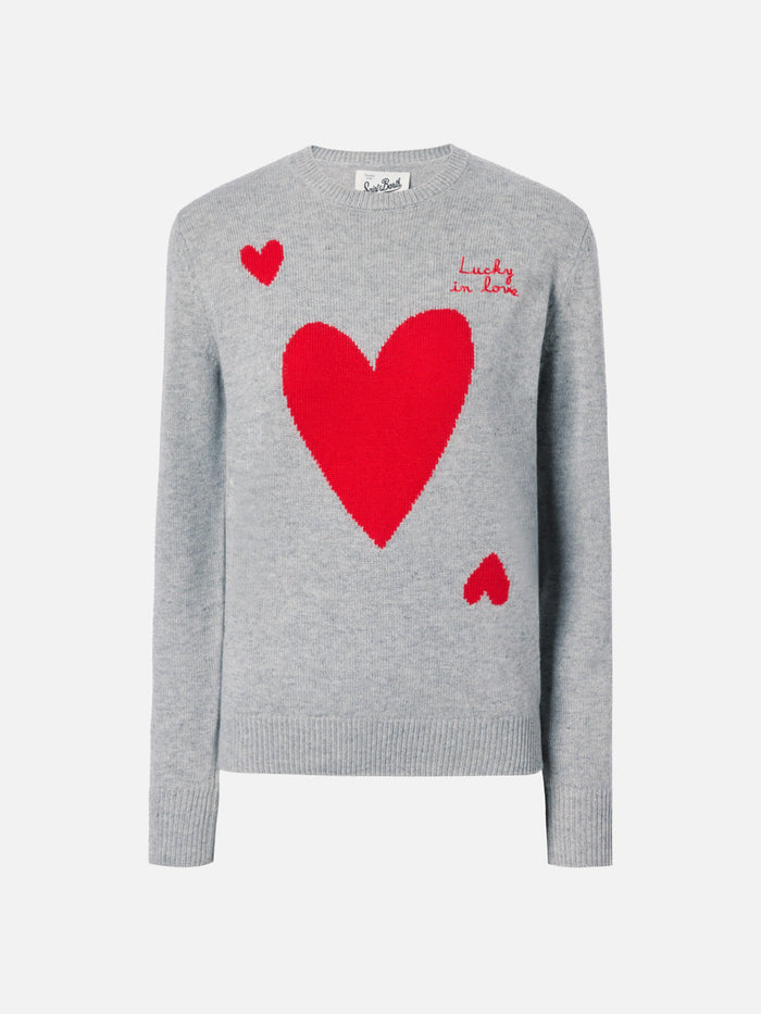 New Queen Cashmere-Blend Sweater Grey With Lucky Love Embroidery