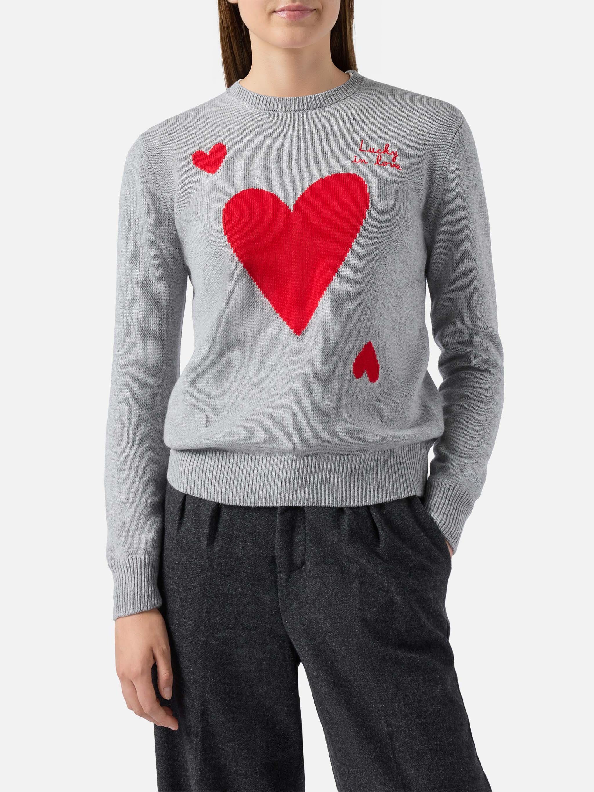 New Queen Cashmere-Blend Sweater Grey With Lucky Love Embroidery