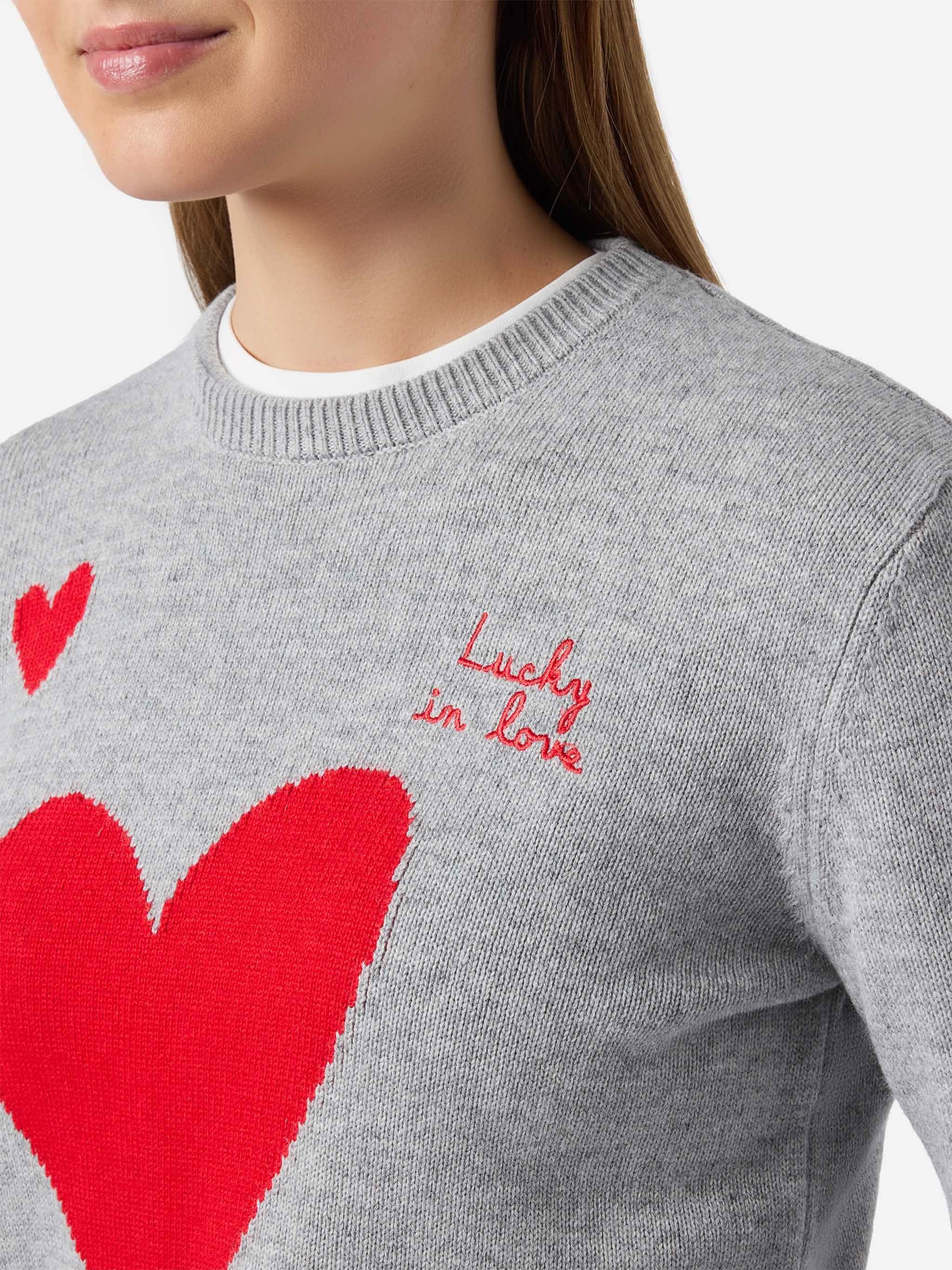New Queen Cashmere-Blend Sweater Grey With Lucky Love Embroidery