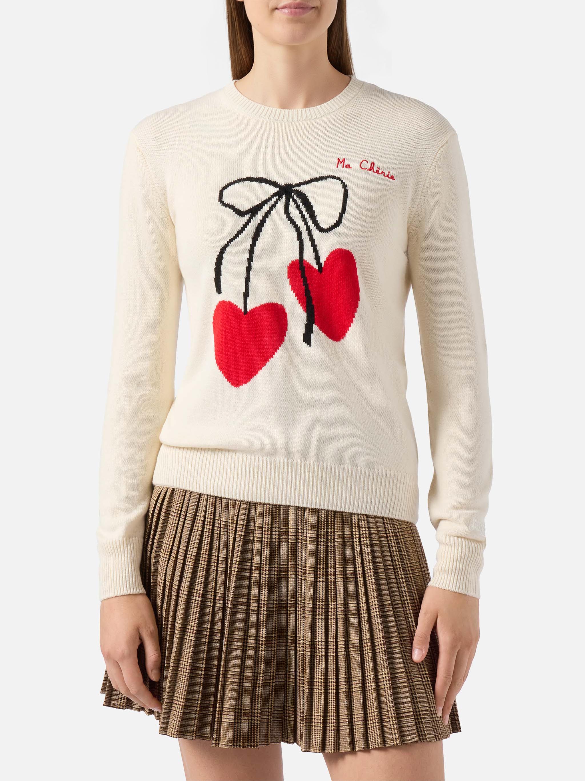 New Queen Cashmere-Blend Sweater White With Ma Cherie Embroidery