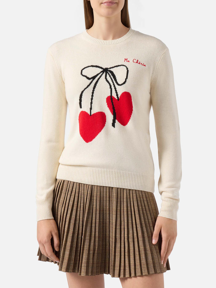 New Queen Cashmere-Blend Sweater White With Ma Cherie Embroidery