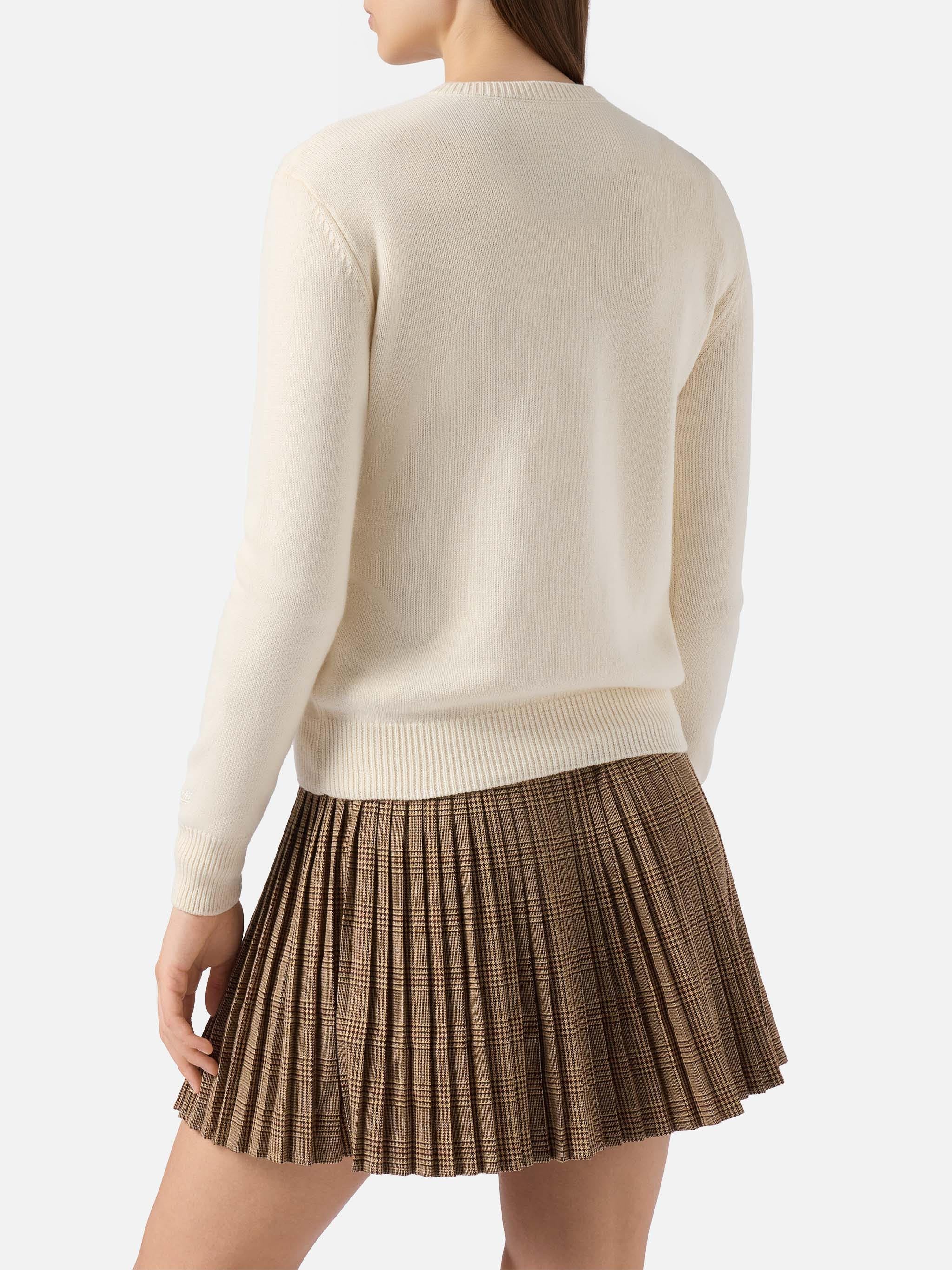 New Queen Cashmere-Blend Sweater White With Ma Cherie Embroidery