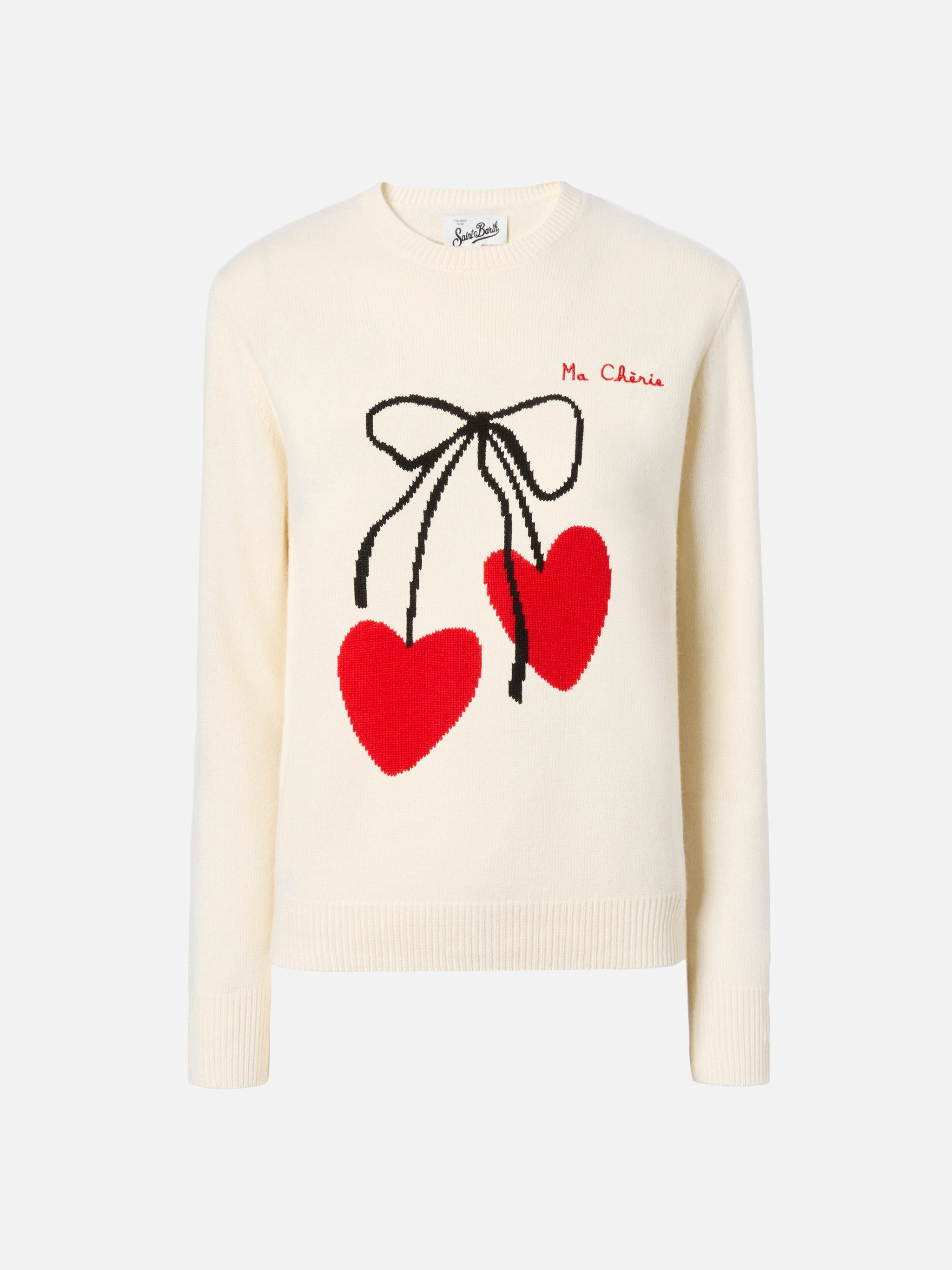 New Queen Cashmere-Blend Sweater White With Ma Cherie Embroidery