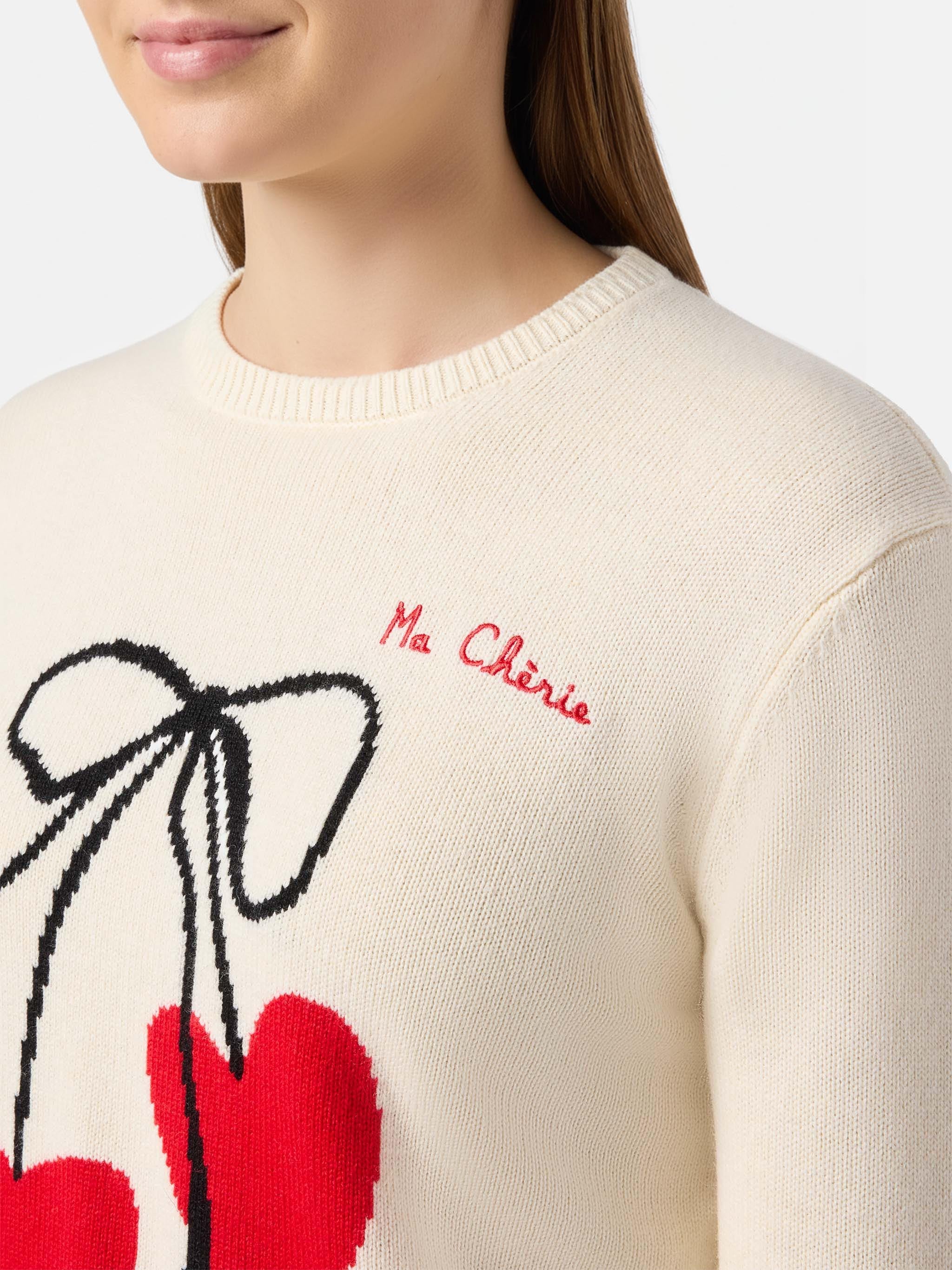 New Queen Cashmere-Blend Sweater White With Ma Cherie Embroidery