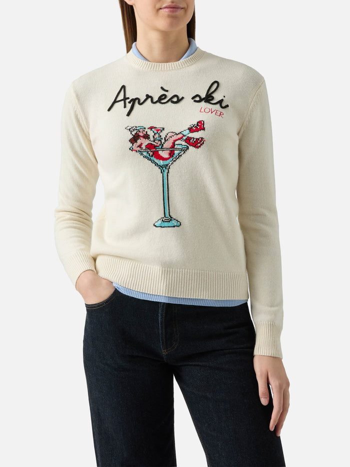 New Queen Crewneck With Apres Ski Embroidery And Jacquard White