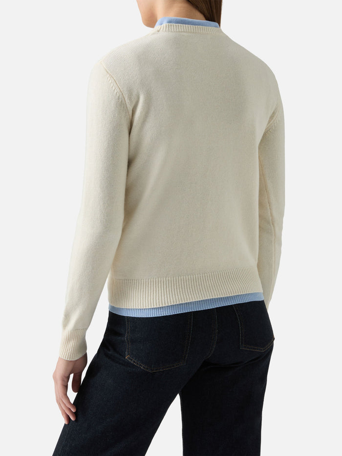 New Queen Crewneck With Apres Ski Embroidery And Jacquard White