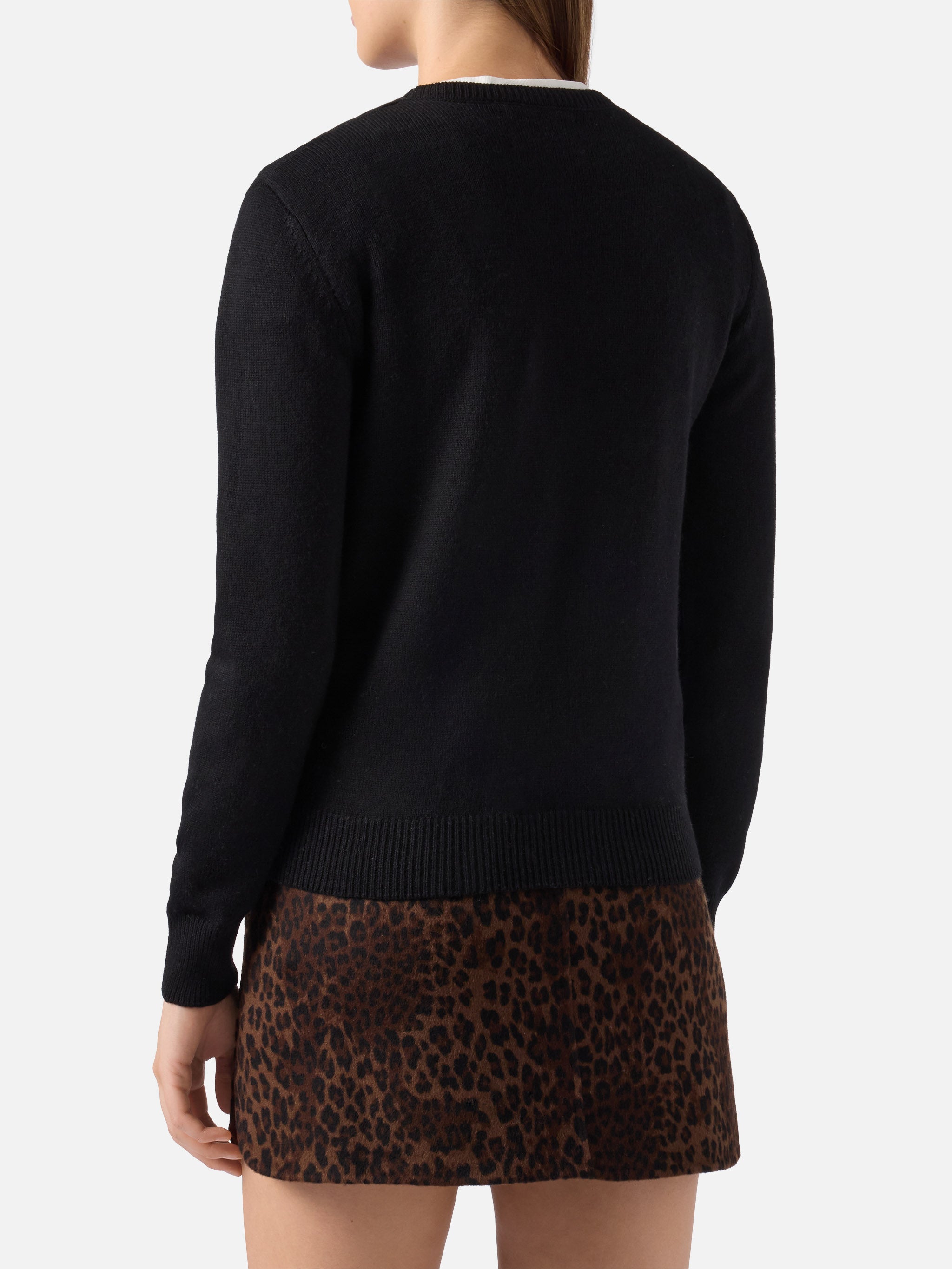 New Queen Cashmere-Blend Sweater Black With Bollicine E Pailettes Embroidery