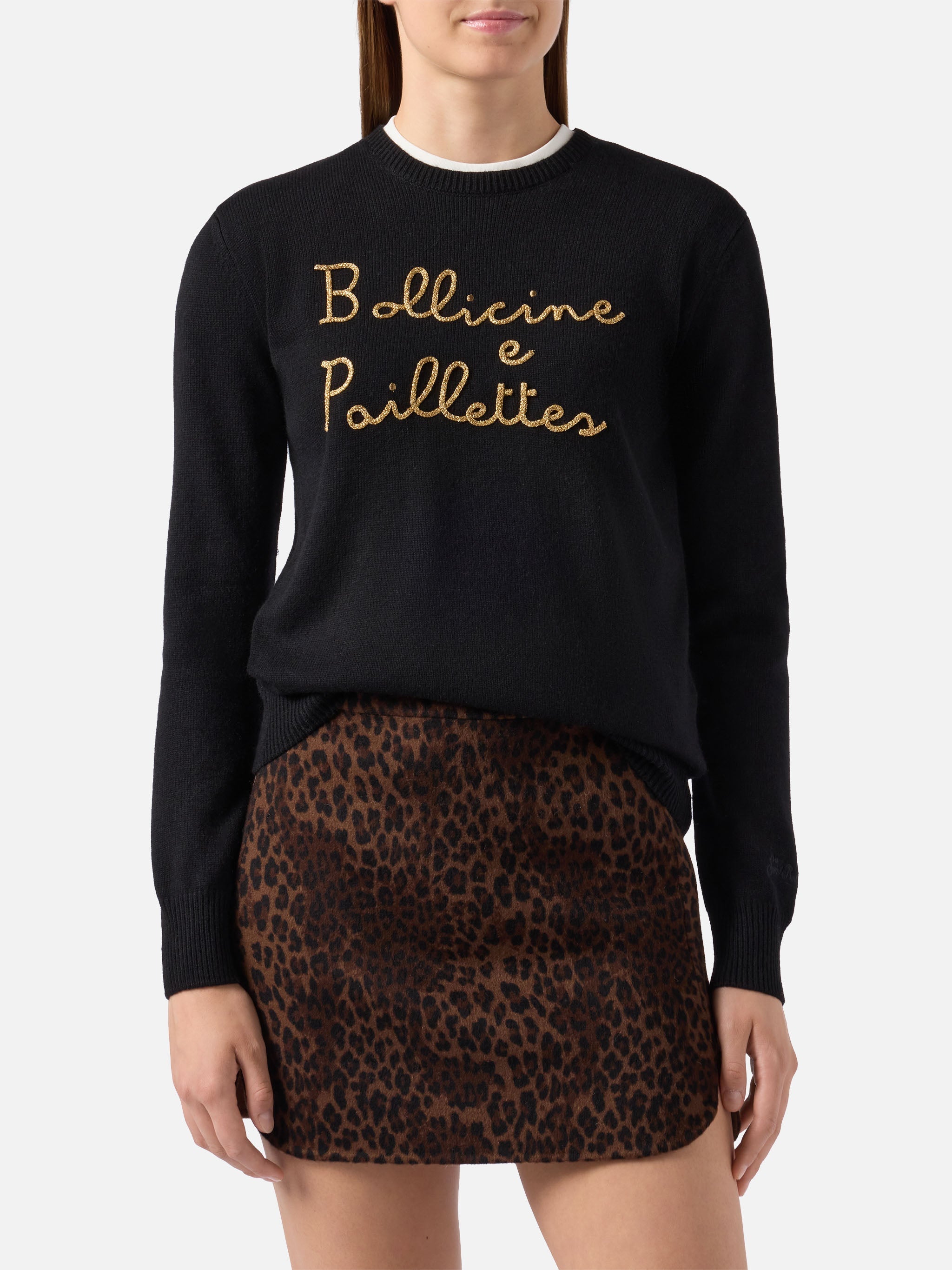 New Queen Cashmere-Blend Sweater Black With Bollicine E Pailettes Embroidery