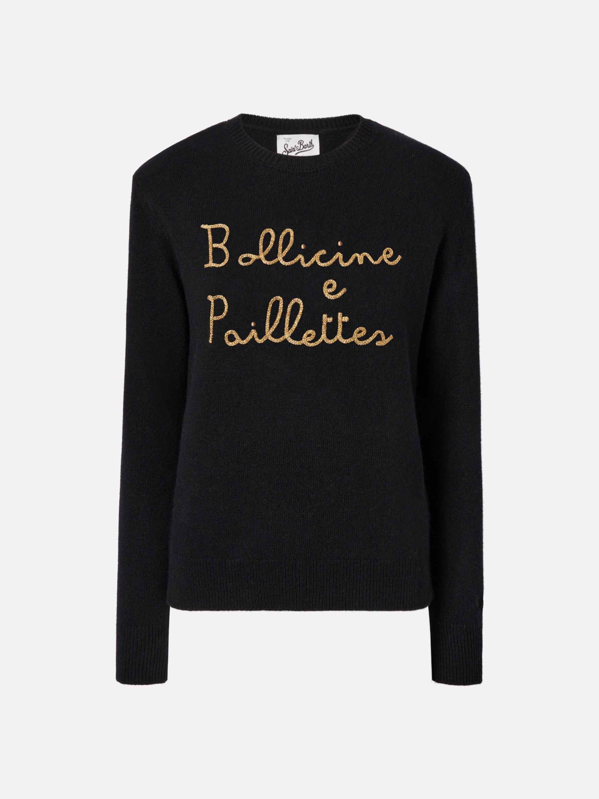 New Queen Cashmere-Blend Sweater Black With Bollicine E Pailettes Embroidery