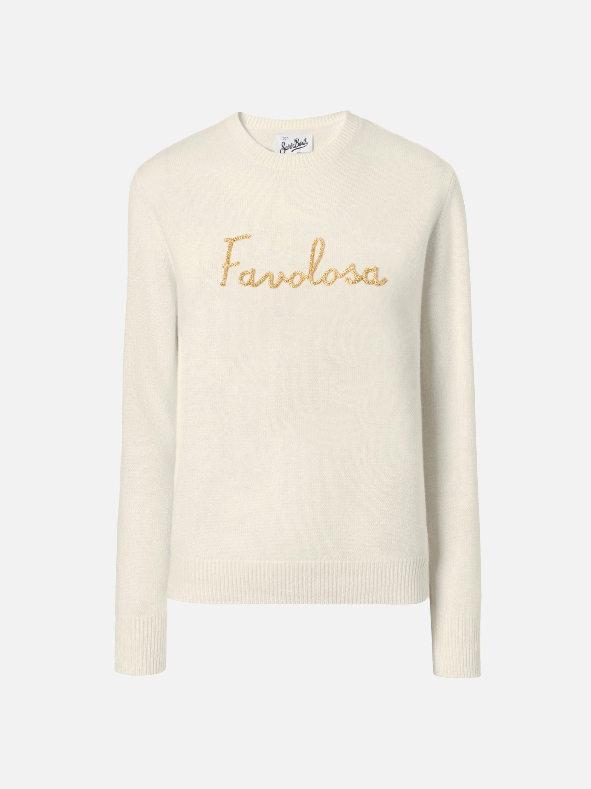 New Queen Cashmere-Blend Sweater White With Favolosa Lurex Embroidery