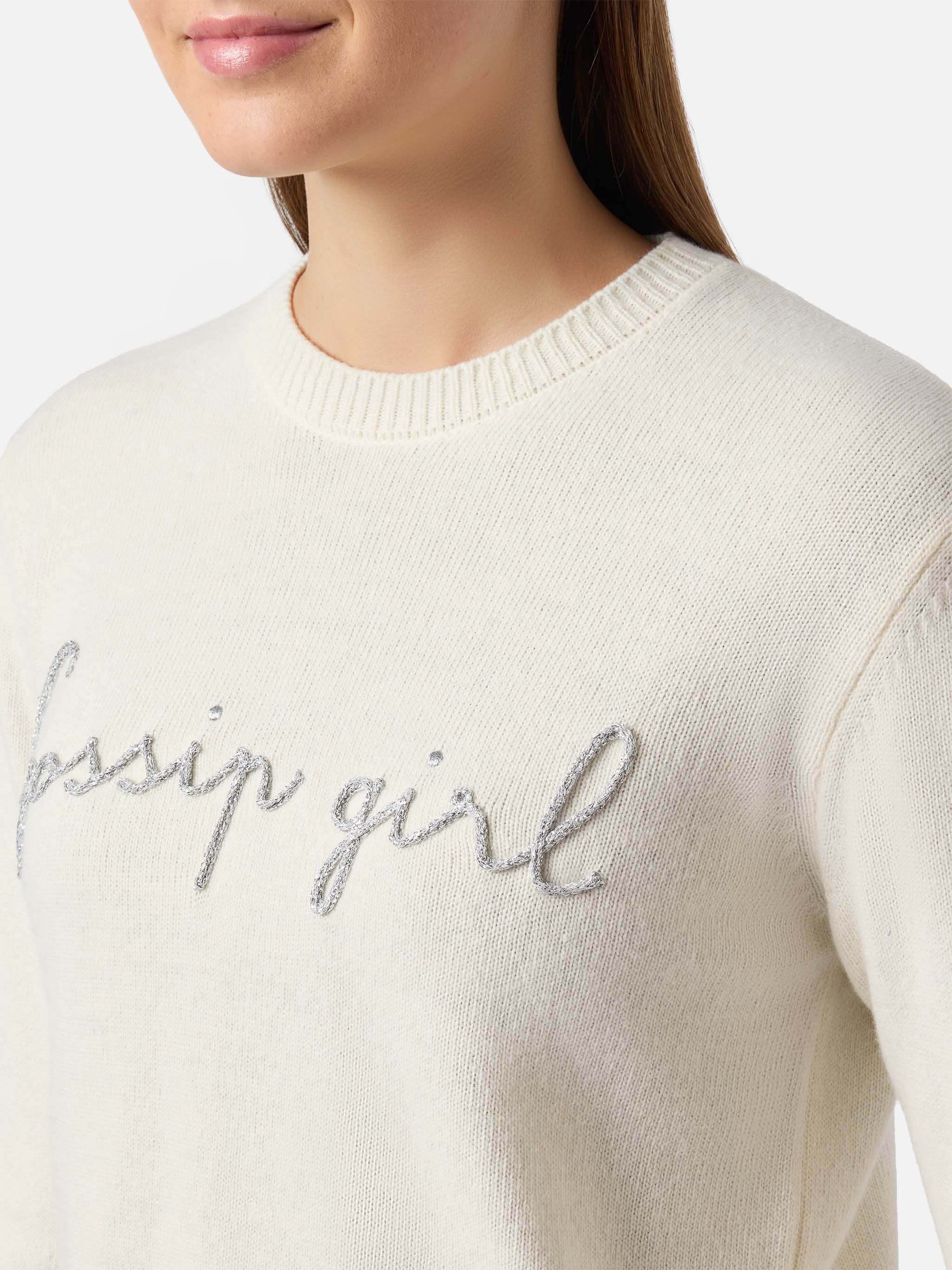 New Queen Cashmere-Blend Sweater White With Gossip Girl Lurex Embroidery