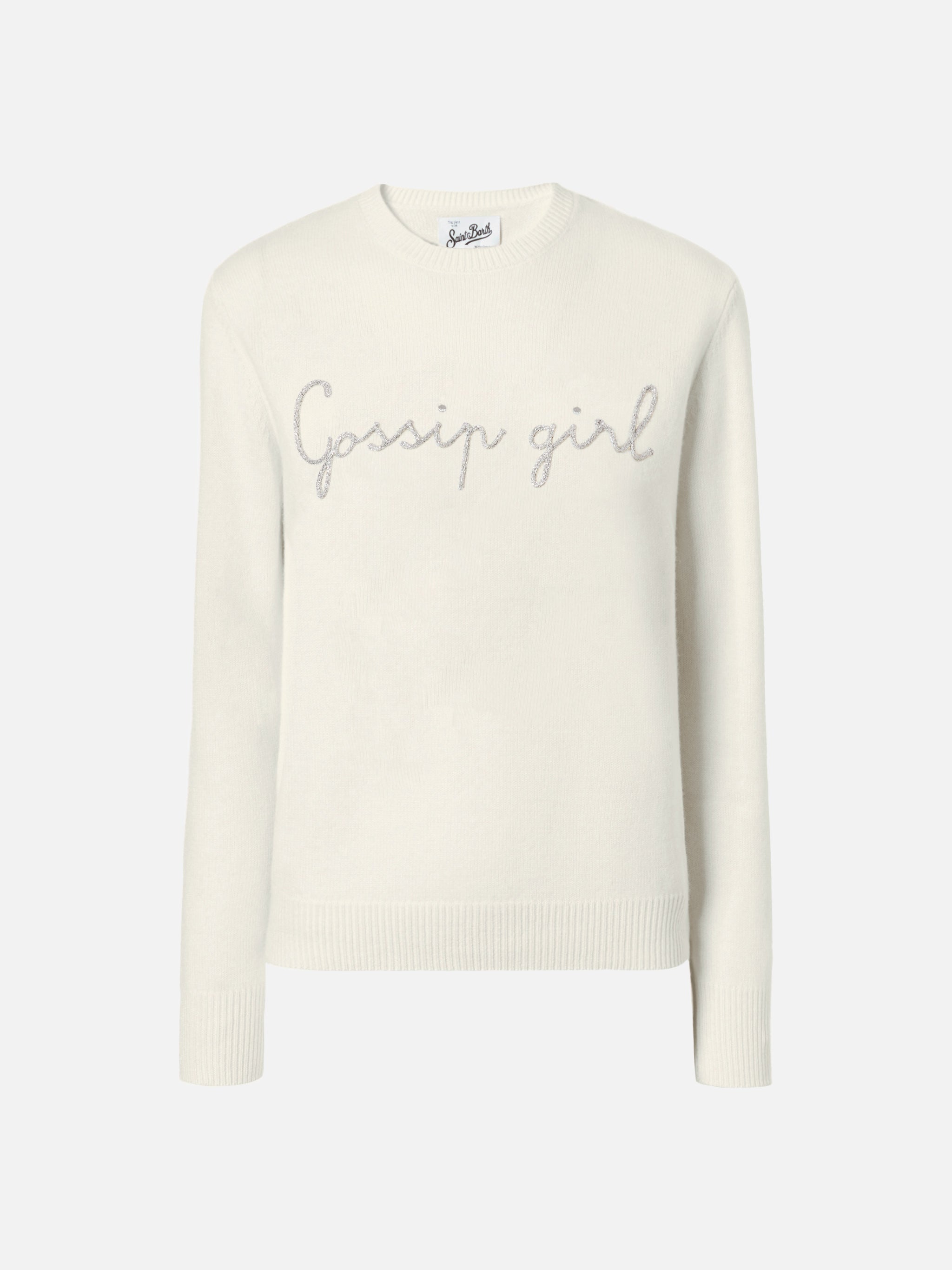New Queen Cashmere-Blend Sweater White With Gossip Girl Lurex Embroidery