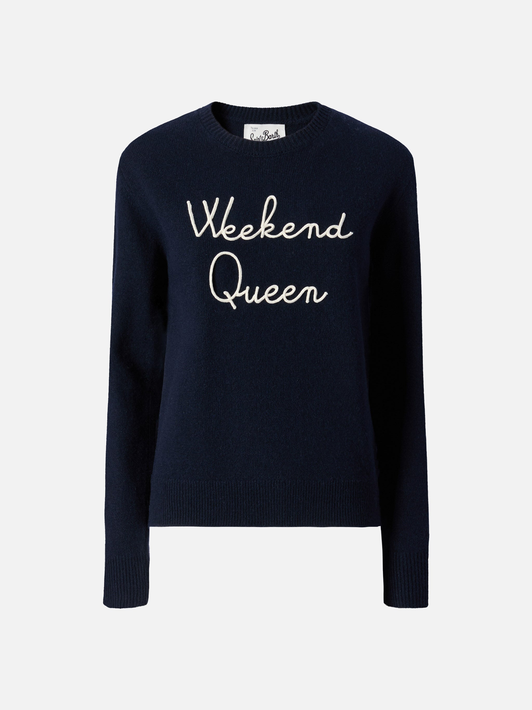 New Queen Cashmere-Blend Sweater Blue With Weekend Embroidery