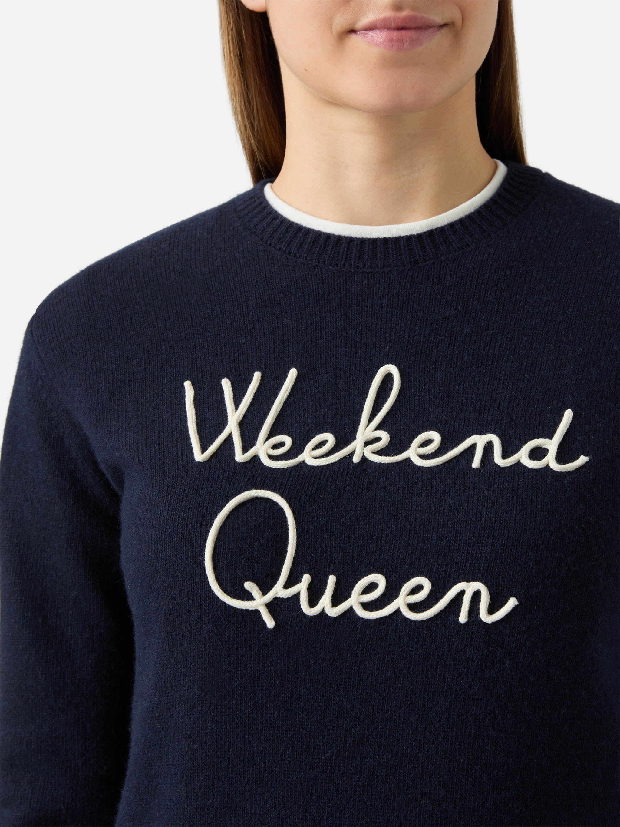 New Queen Cashmere-Blend Sweater Blue With Weekend Embroidery