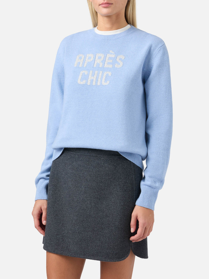 New Queen Cashmere-Blend Sweater Light Blue With Après Chic Jacquard Sky