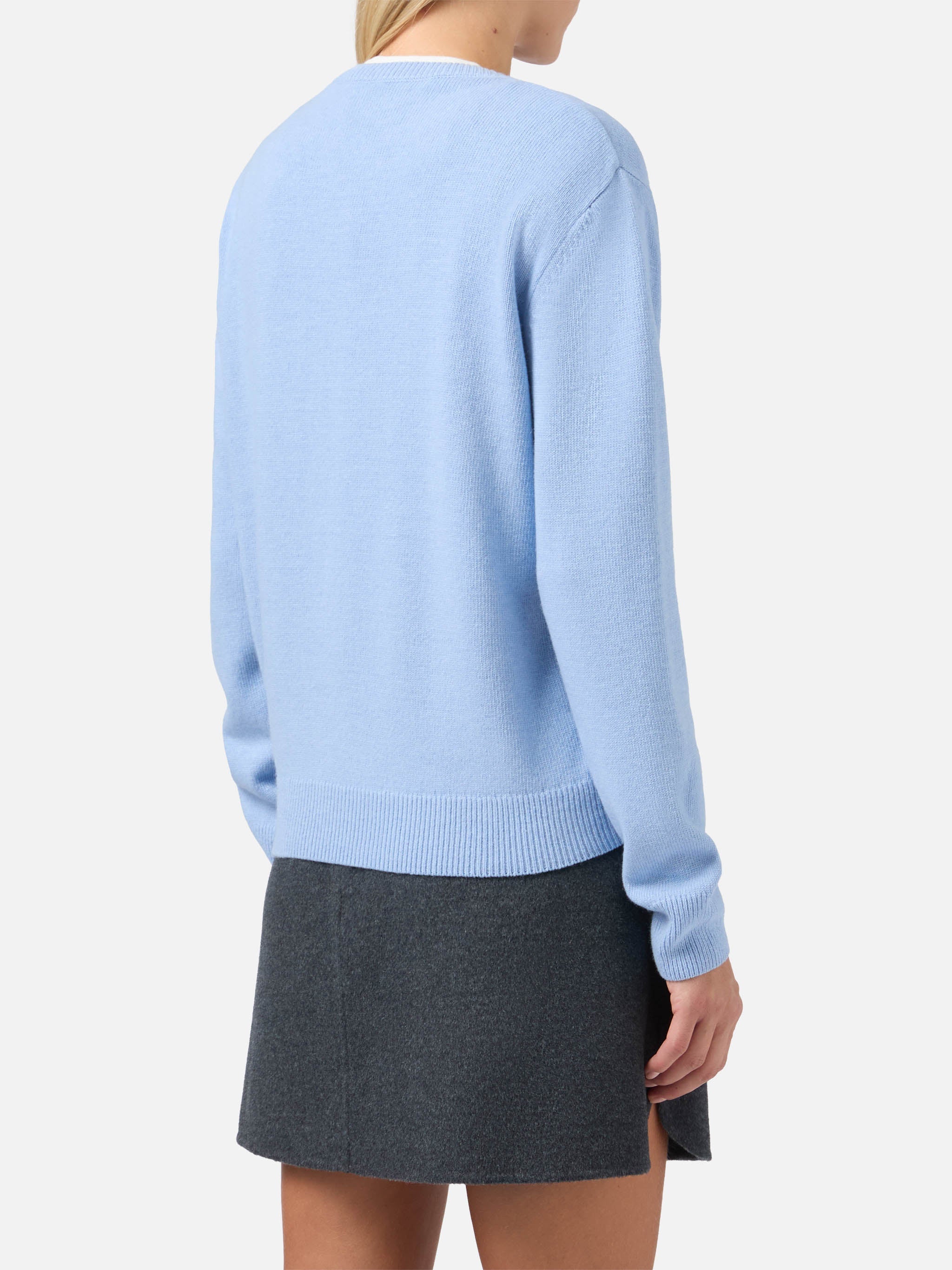 New Queen Cashmere-Blend Sweater Light Blue With Après Chic Jacquard Sky