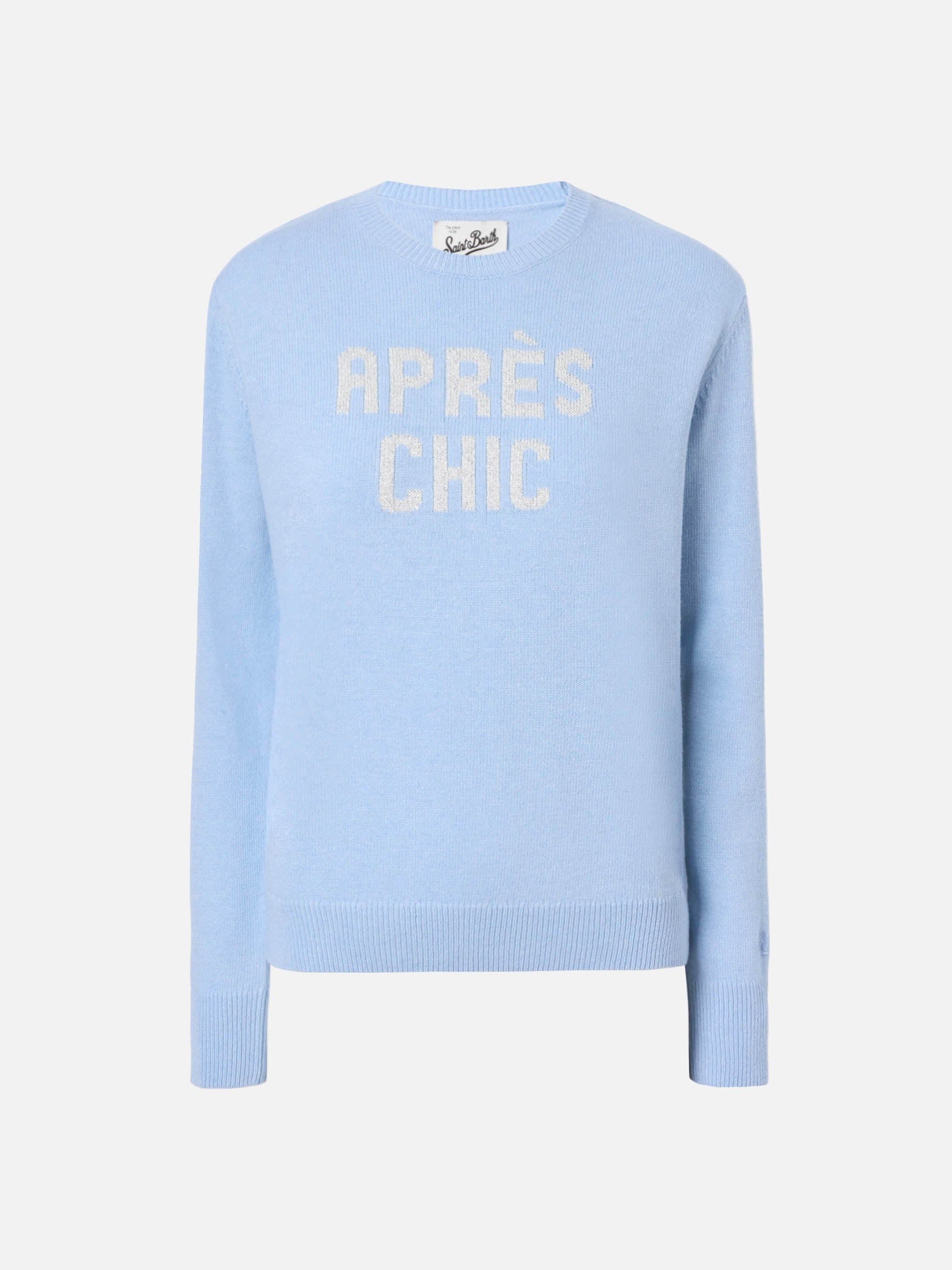 New Queen Cashmere-Blend Sweater Light Blue With Après Chic Jacquard Sky