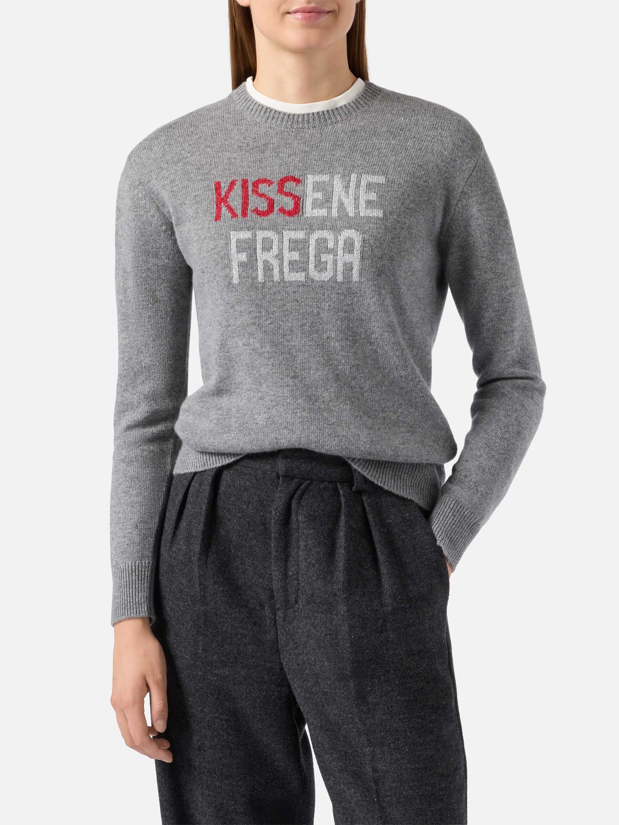 New Queen Cashmere-Blend Sweater Grey With Kissenefrega Lurex Jacquard Melange