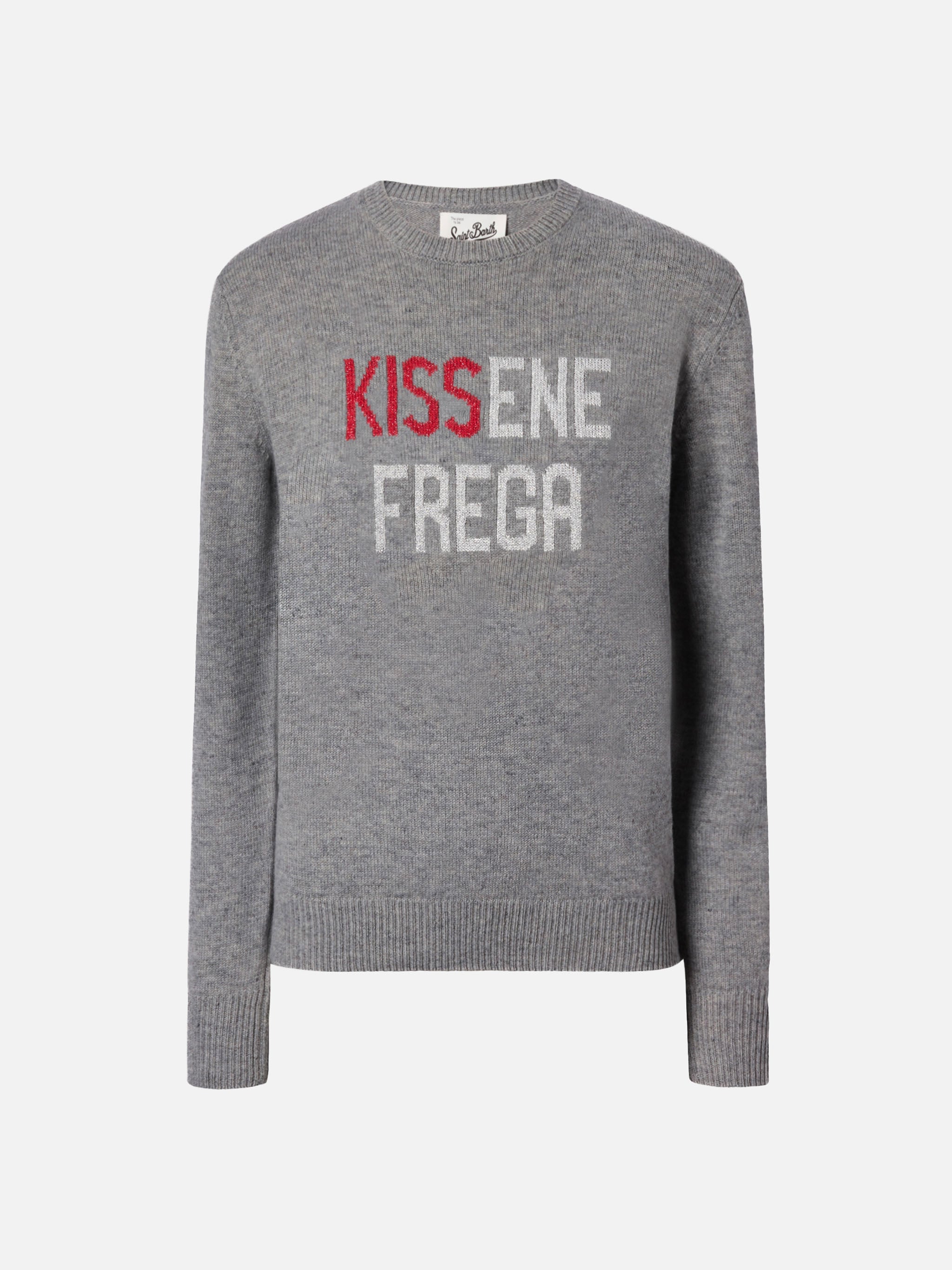 New Queen Cashmere-Blend Sweater Grey With Kissenefrega Lurex Jacquard Melange
