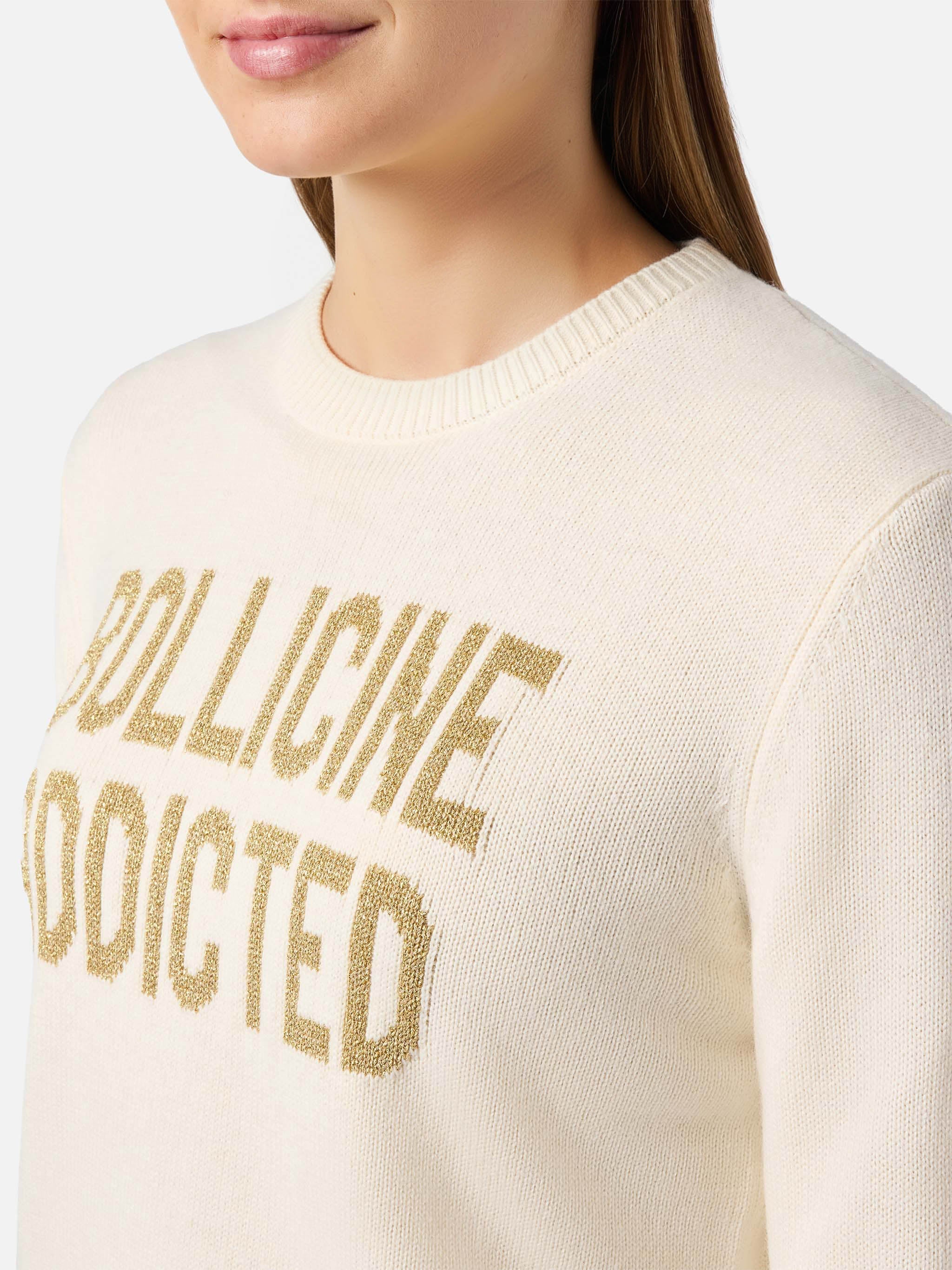 New Queen Cashmere-Blend Sweater White With Bollicine Addicted Lurex Jacquard