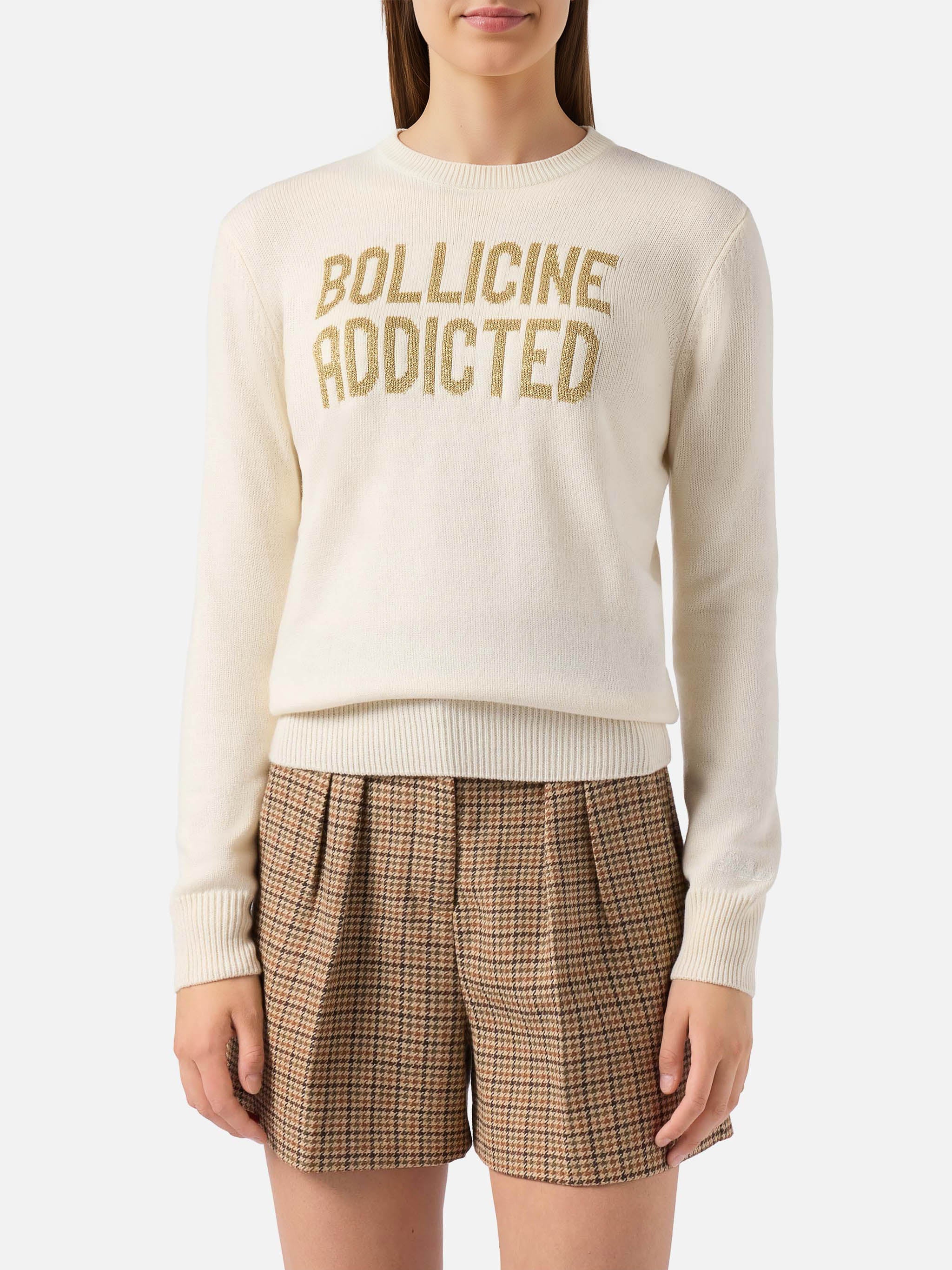 New Queen Cashmere-Blend Sweater White With Bollicine Addicted Lurex Jacquard
