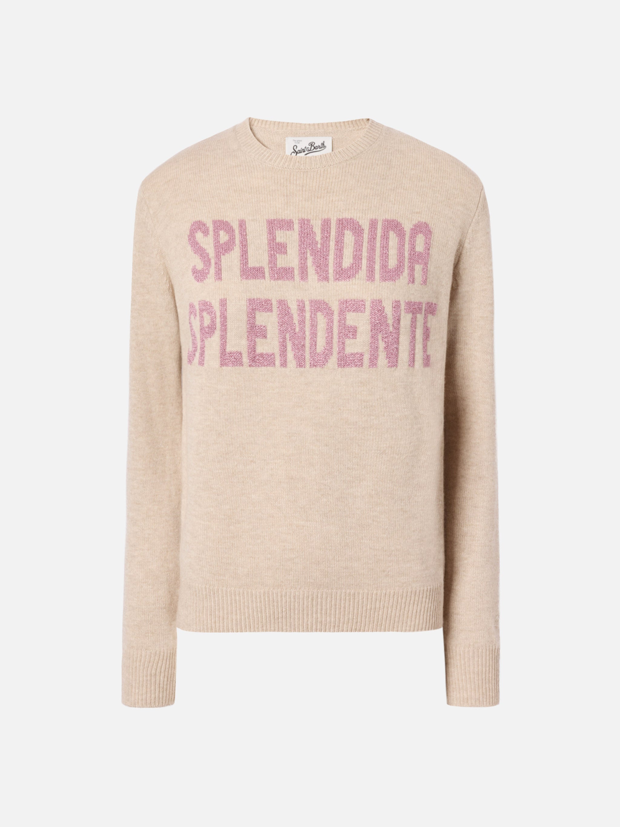 New Queen Cashmere-Blend Sweater White With Splendida Splendente Lurex Jacquard Brown