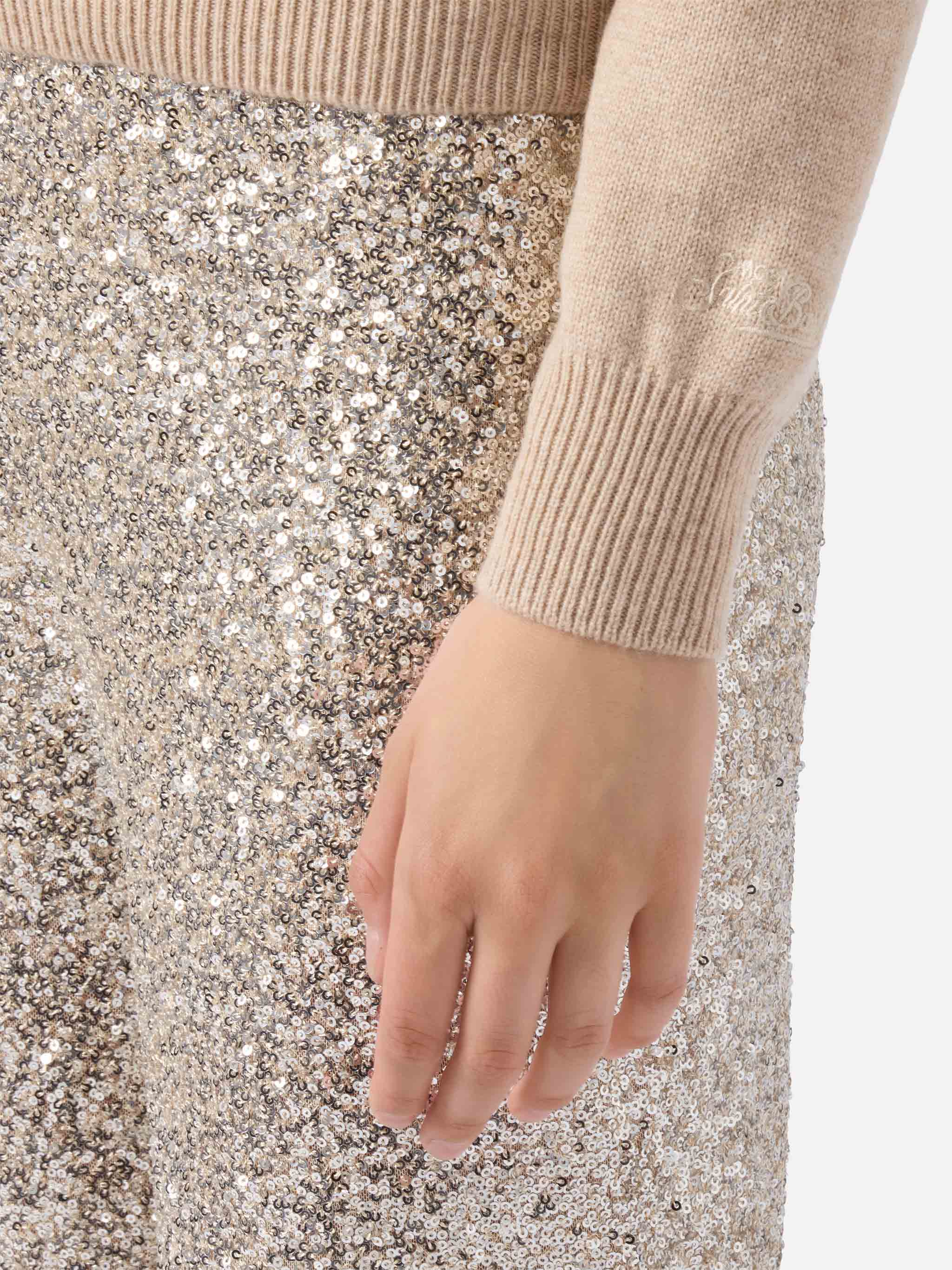 New Queen Cashmere-Blend Sweater White With Splendida Splendente Lurex Jacquard Brown