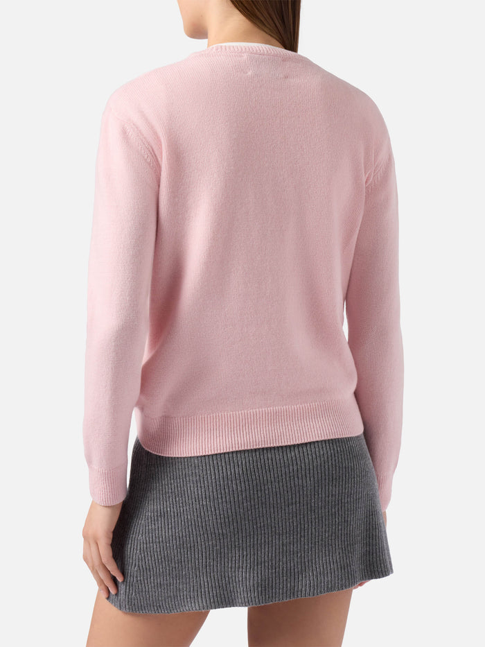 New Queen Cashmere-Blend Sweater Pink With Bella E Impossibile Jacquard